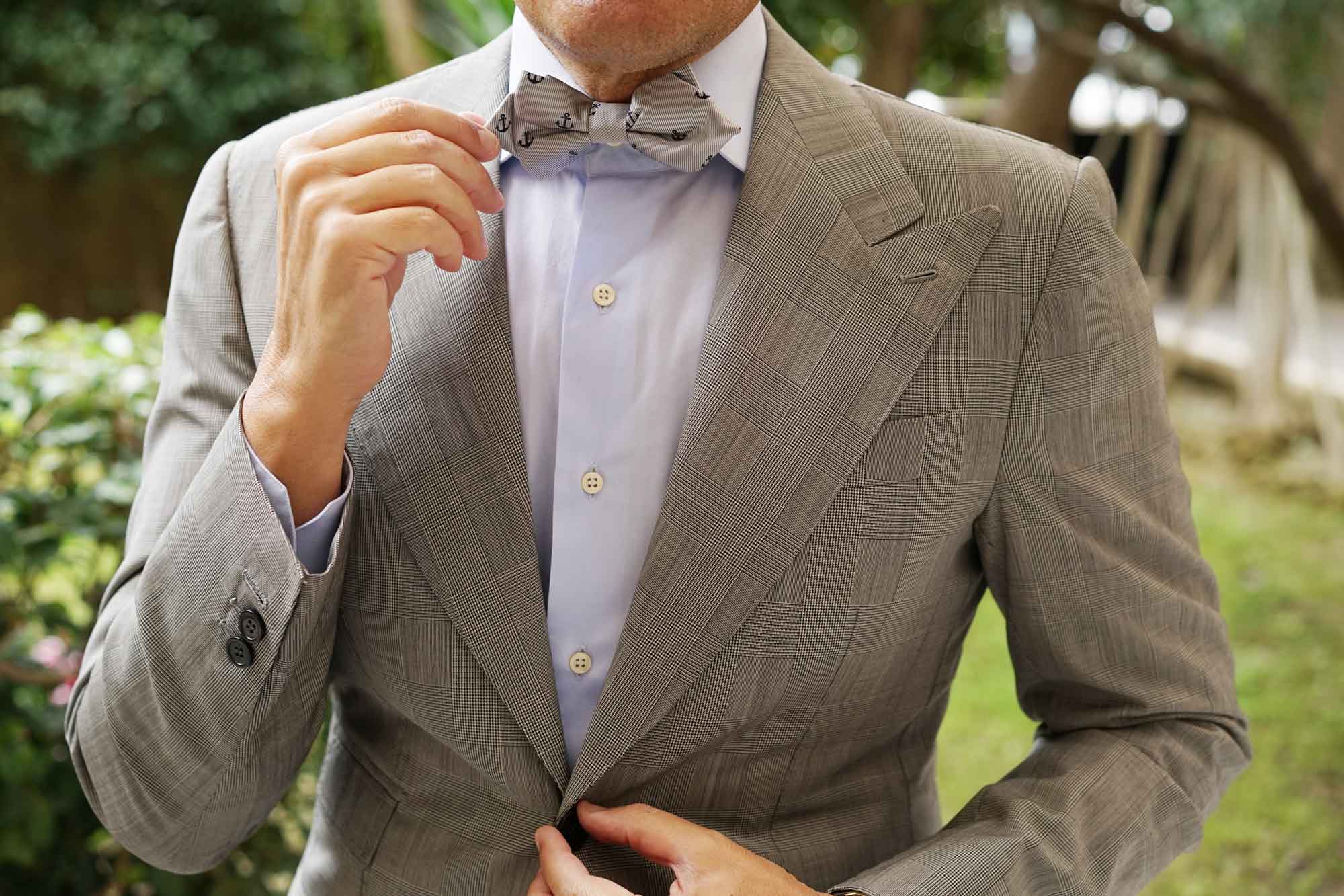 The OTAA Light Grey with Navy Blue Anchors Diamond Bow Tie