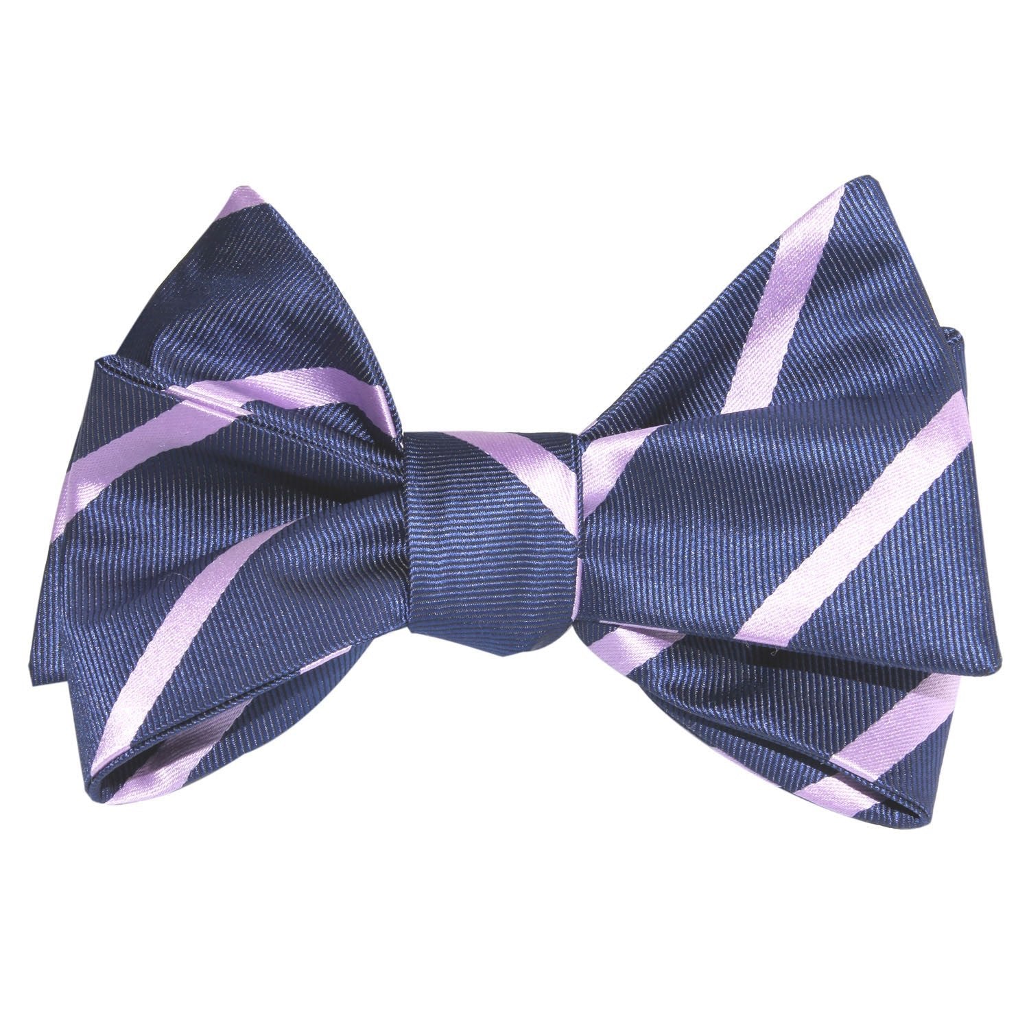 Navy Blue with Lavender Purple Stripes Self Tie Bow Tie