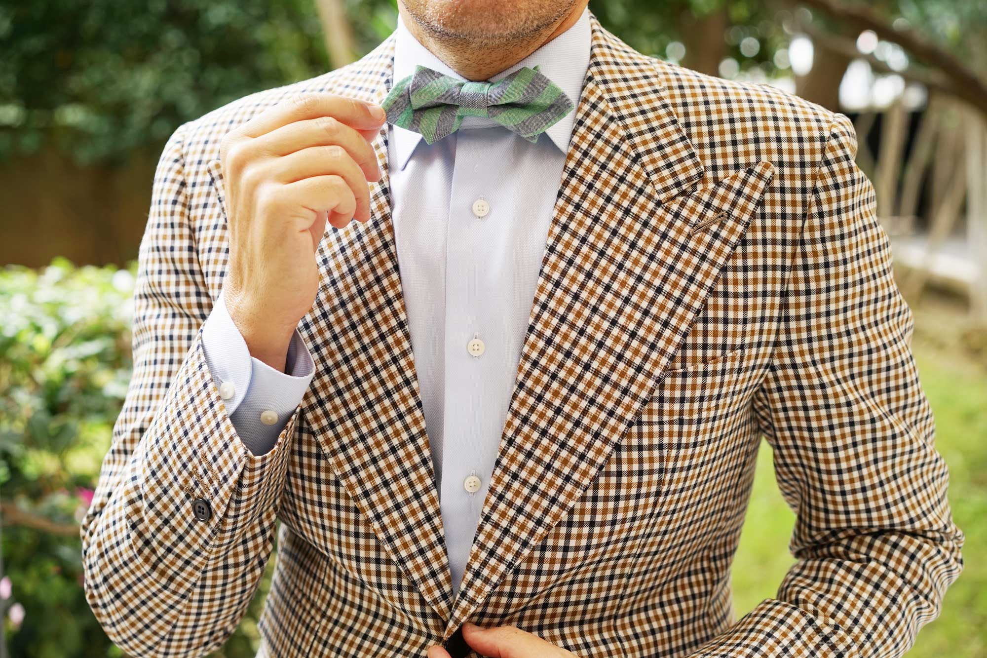 Green & Blue Bengal Linen Diamond Bow Tie