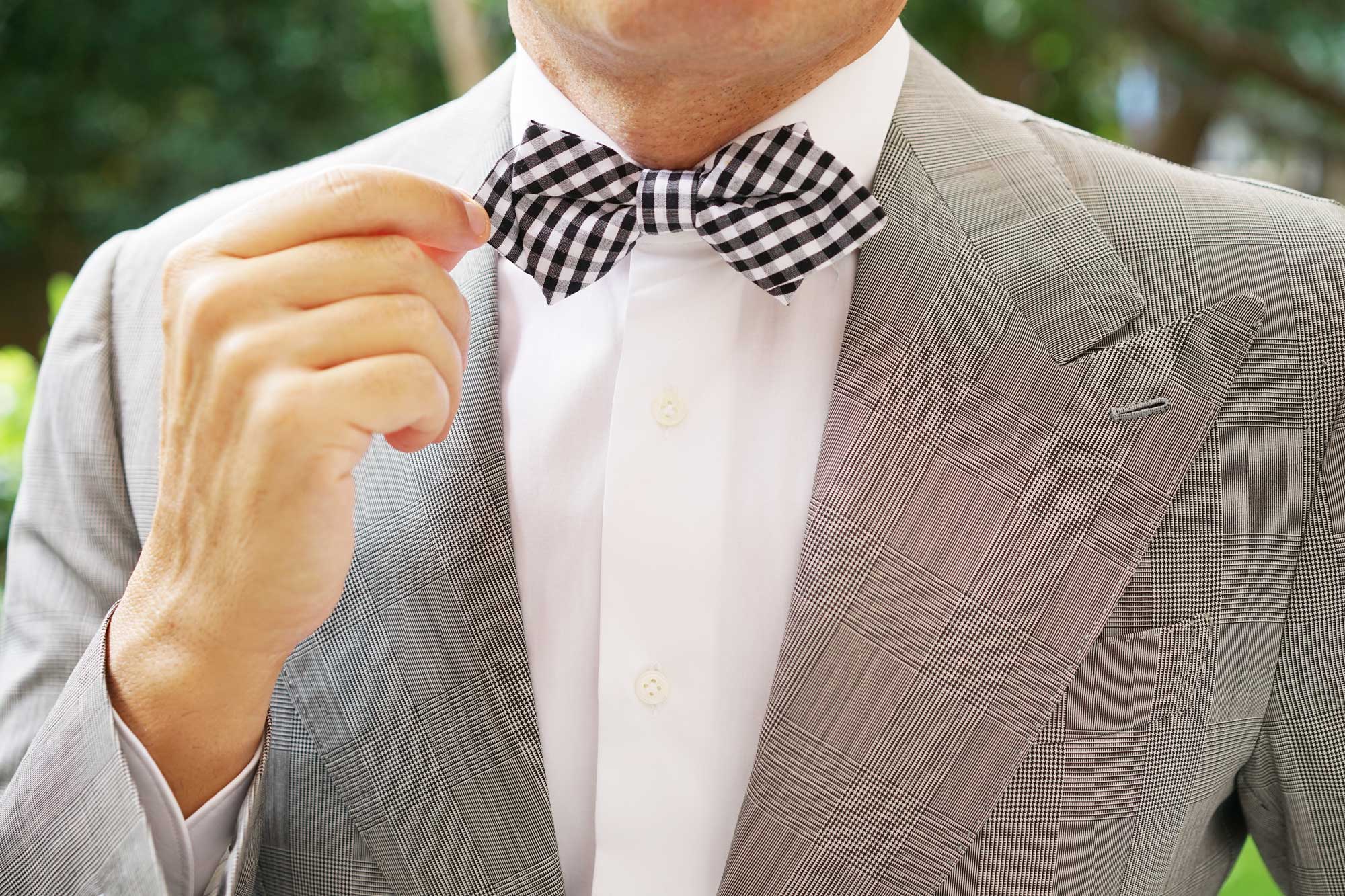 Black and White Gingham Cotton Diamond Bow Tie