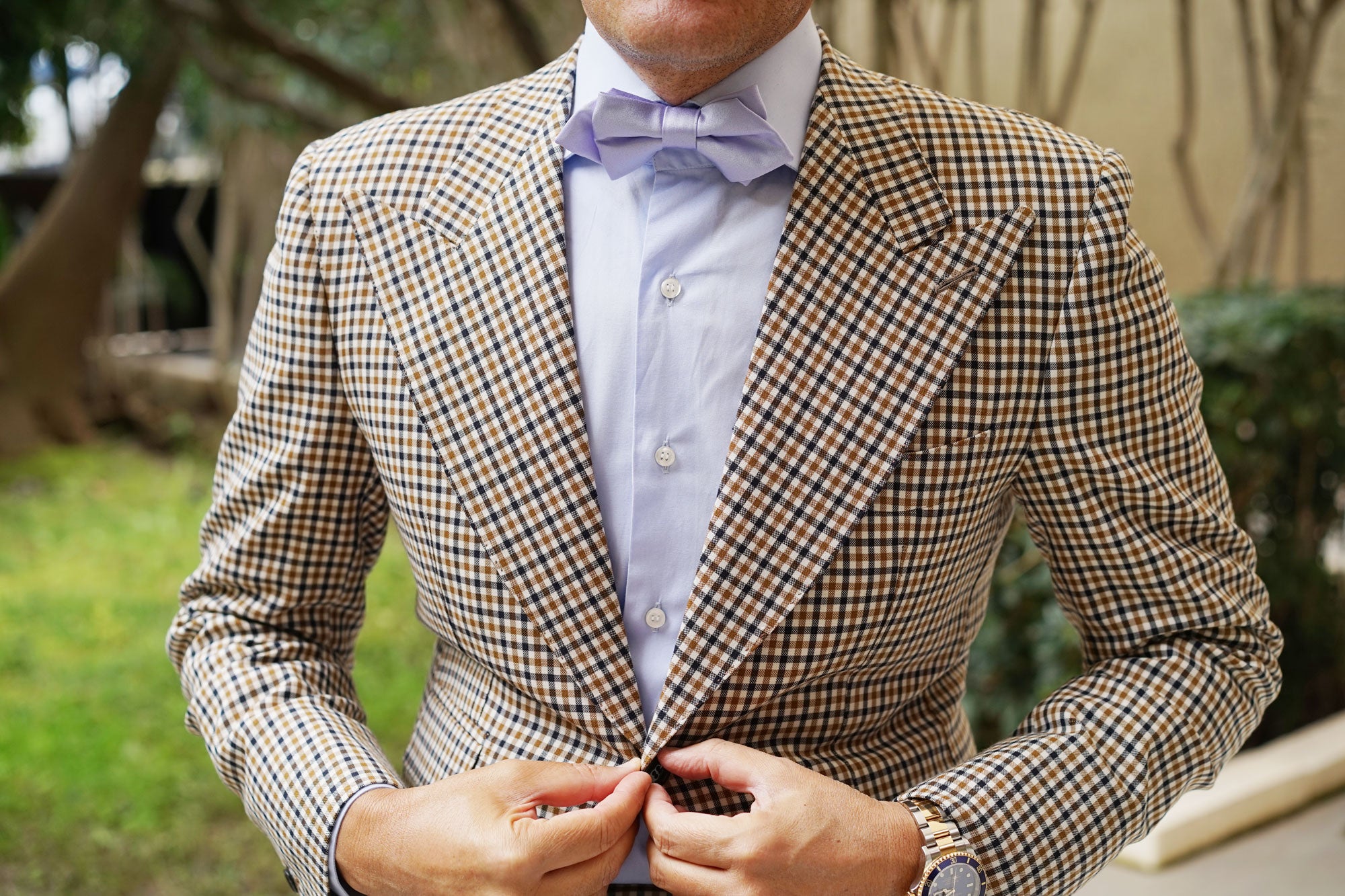 Lavender Purple Satin Diamond Bow Tie