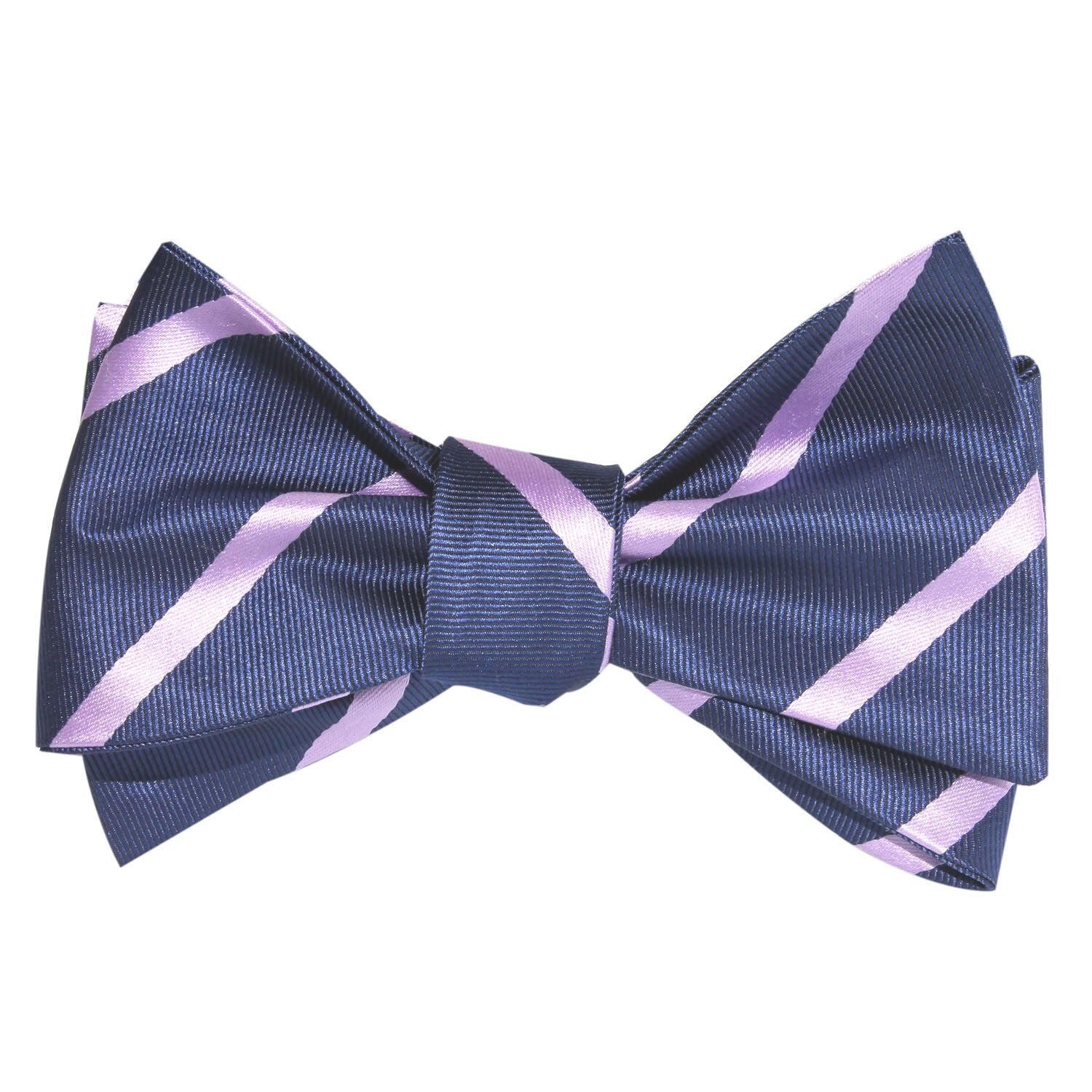 Navy Blue with Lavender Purple Stripes Self Tie Bow Tie