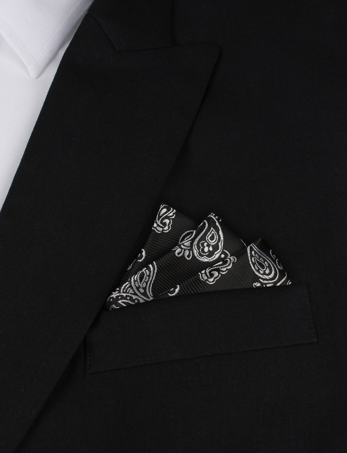 Paisley Coal Black Pocket Square