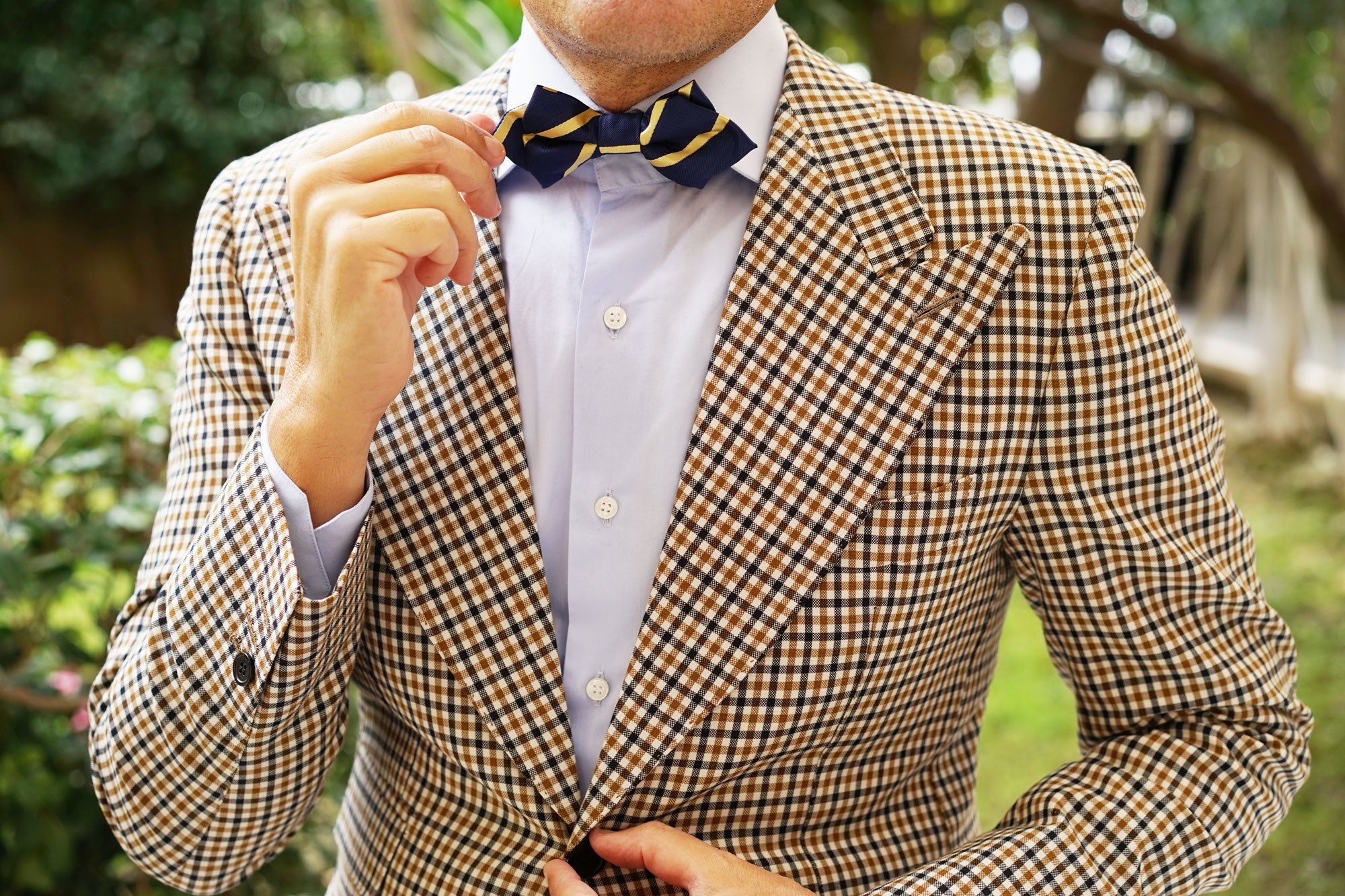 Navy Blue with Yellow Stripe Diamond Bow Tie