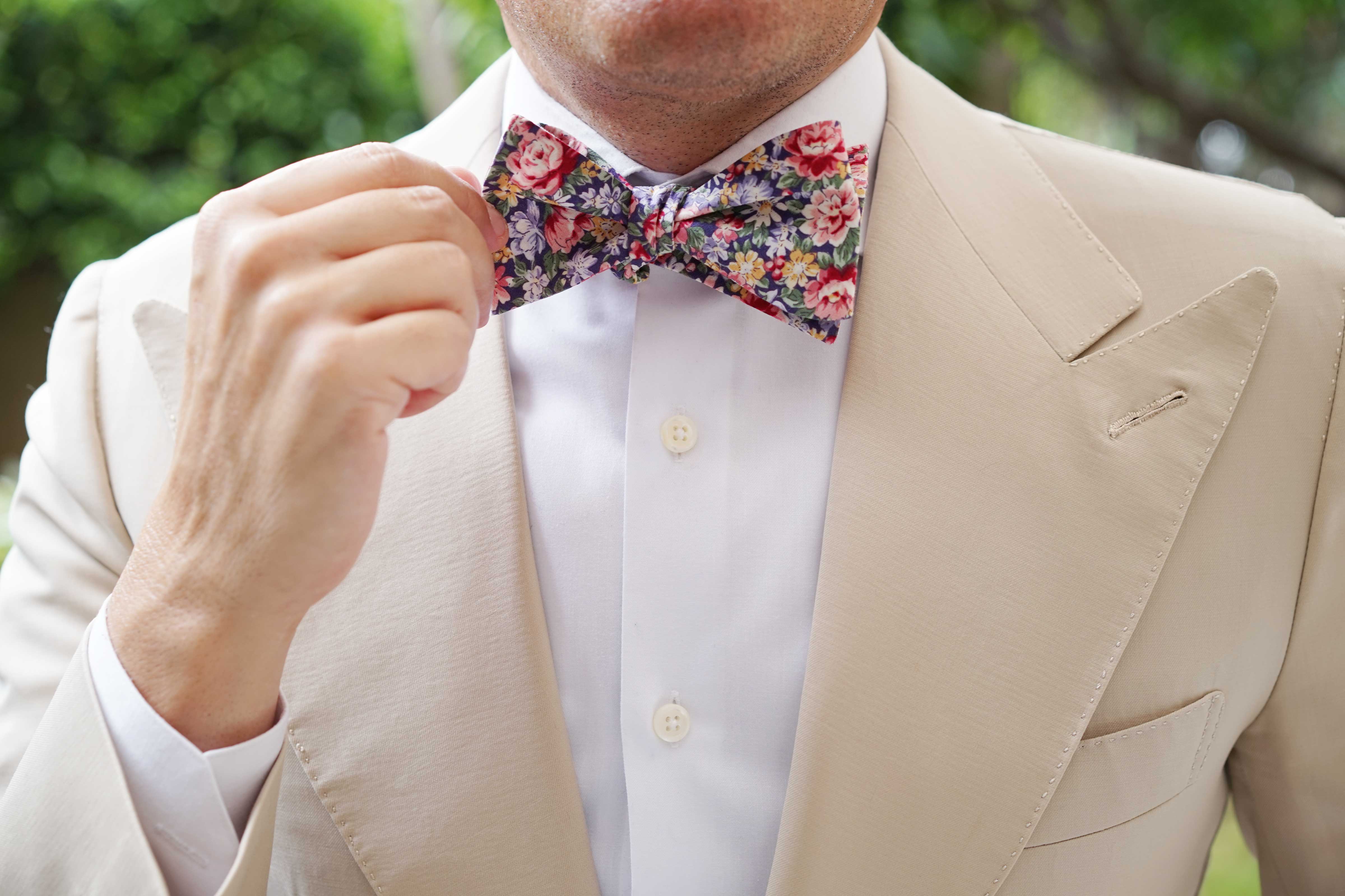 Pink Chrysanthemum Floral Self Bow Tie