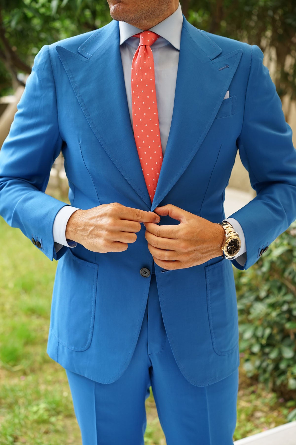 Coral Pink with White Polka Dots Skinny Tie