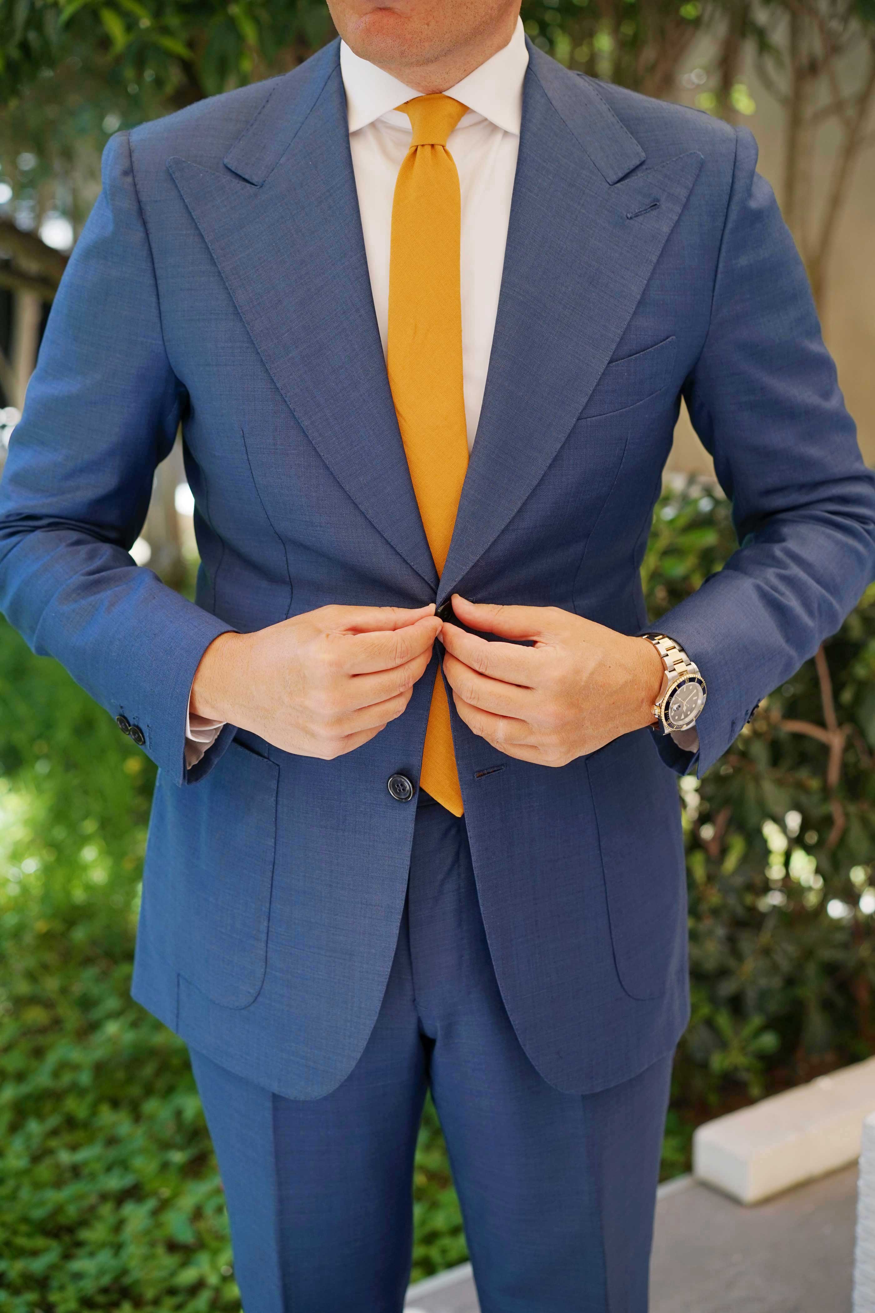 Mustard Yellow Slub Linen Skinny Tie