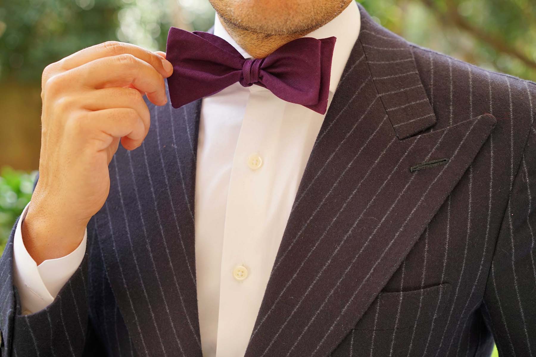 Purple Plum Slub Linen Self Tie Bow Tie