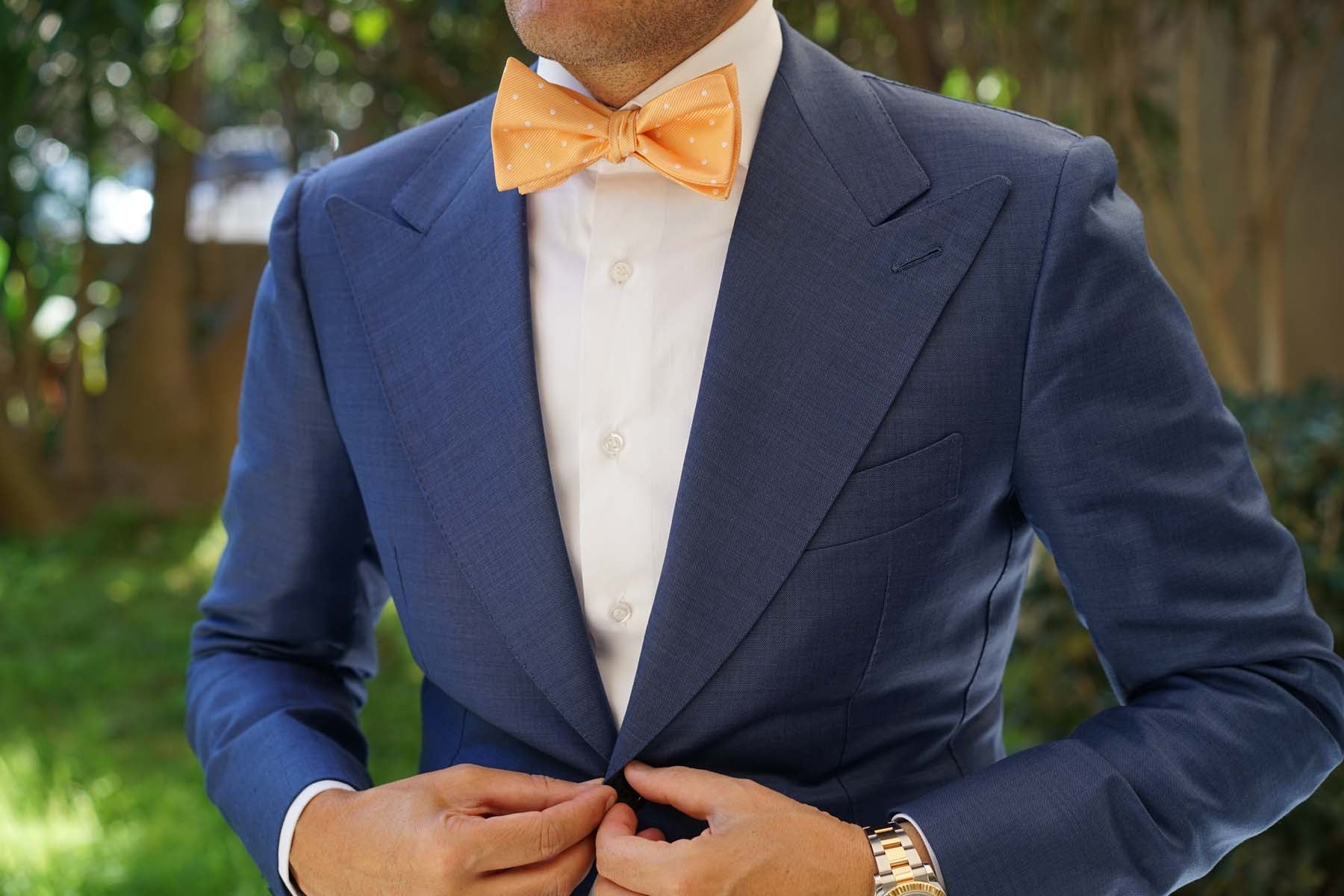 Orange with White Polka Dots Self Tie Bow Tie