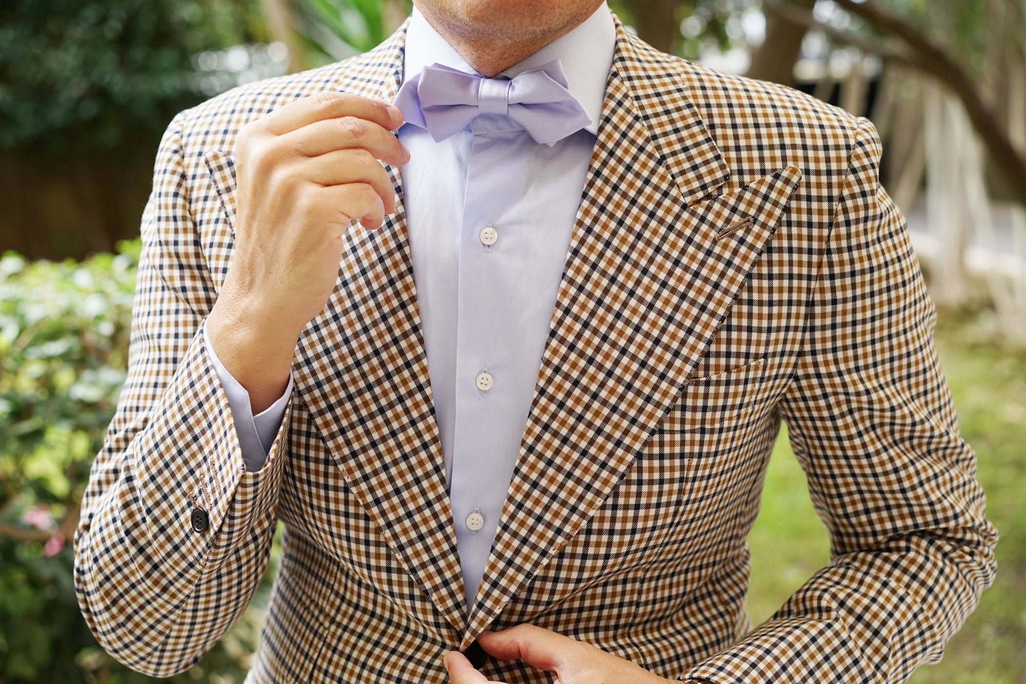 Lavender Purple Satin Diamond Bow Tie