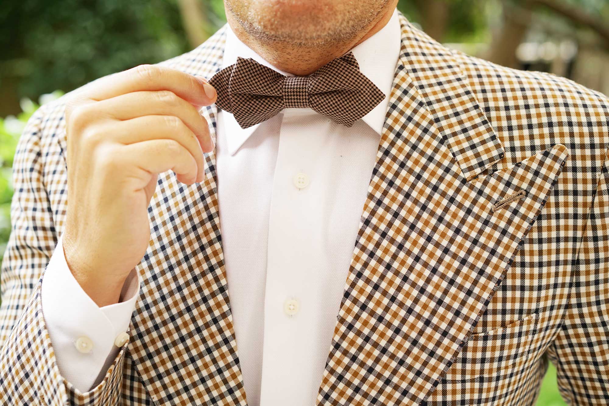 Madrid Brown Houndstooth Diamond Bow Tie