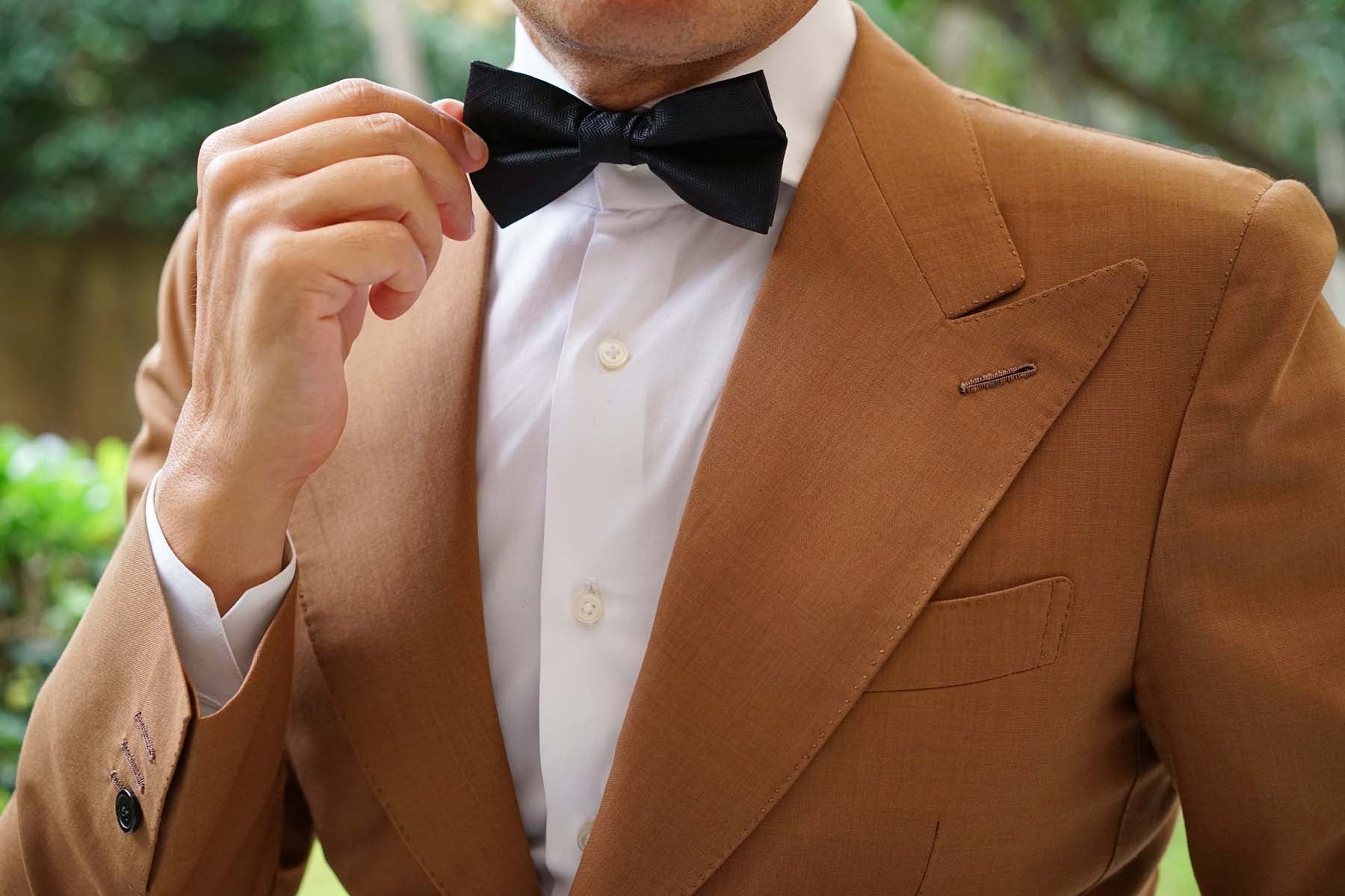 Onyx Black Herringbone Bow Tie