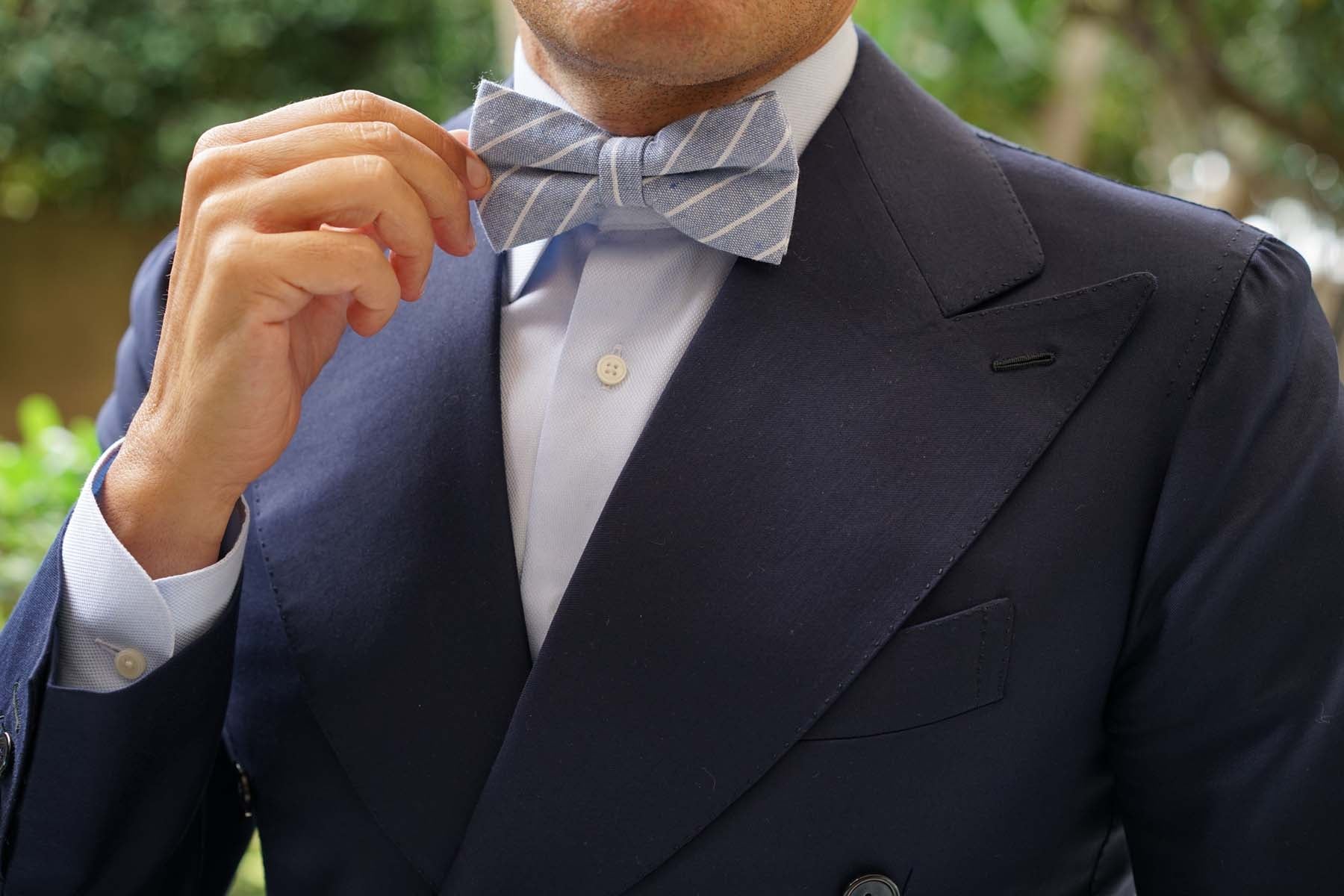 Blue Barney Pin Stripe Linen Bow Tie