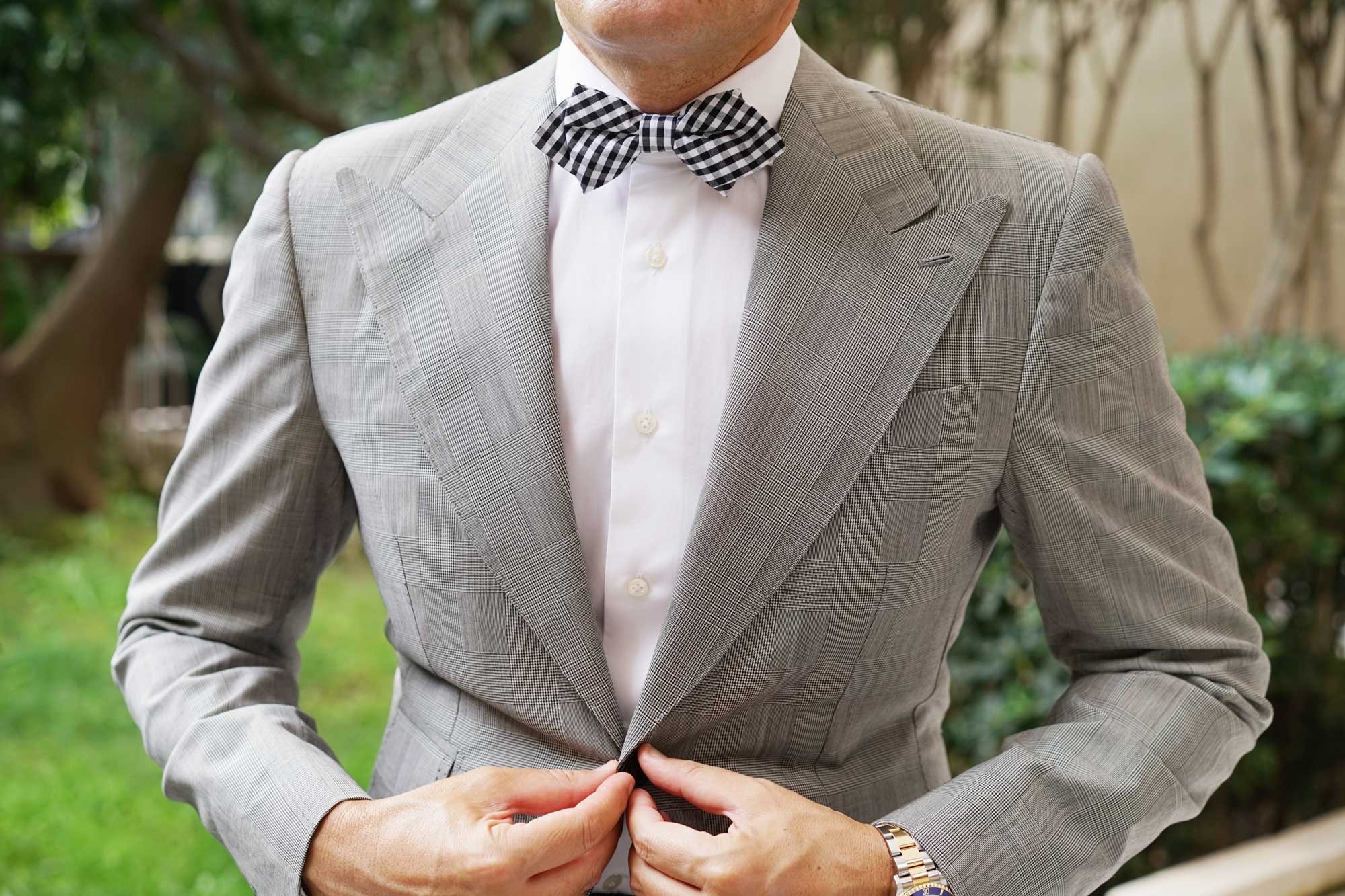 Black and White Gingham Cotton Diamond Bow Tie