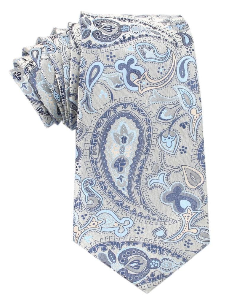 Paisley Silver Tie with Light Blue