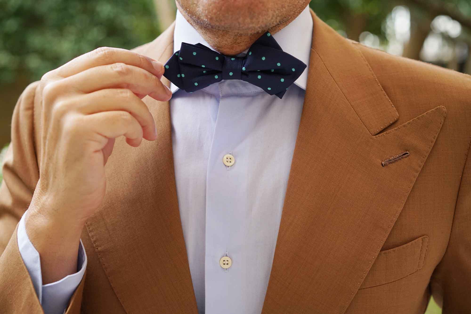 Navy Blue with Mint Green Polka Dots Diamond Bow Tie