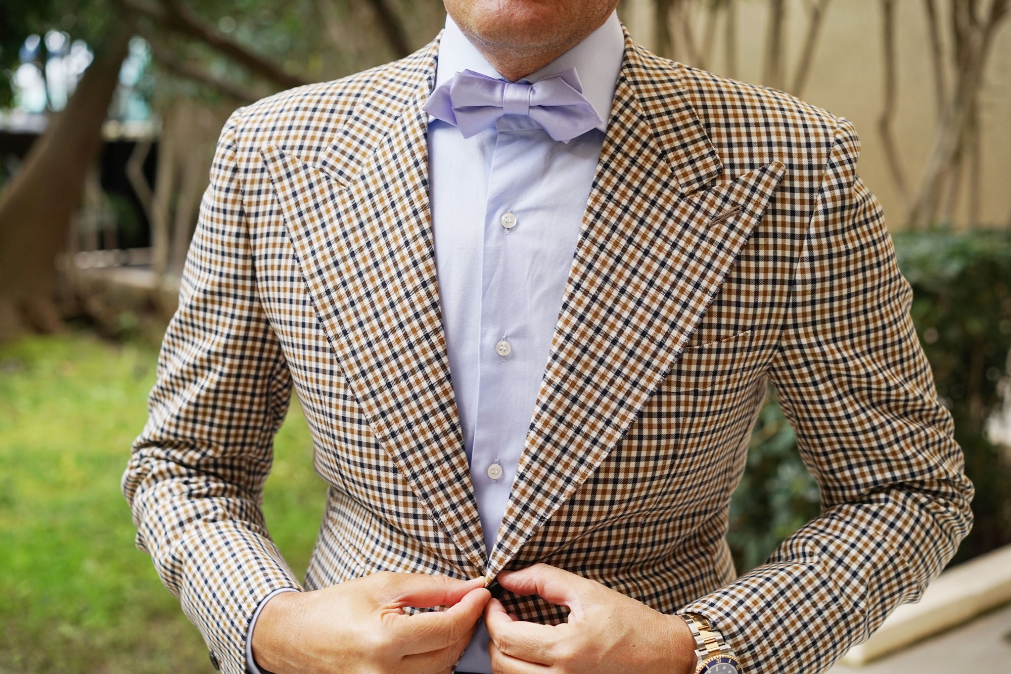 Lavender Purple Satin Diamond Bow Tie