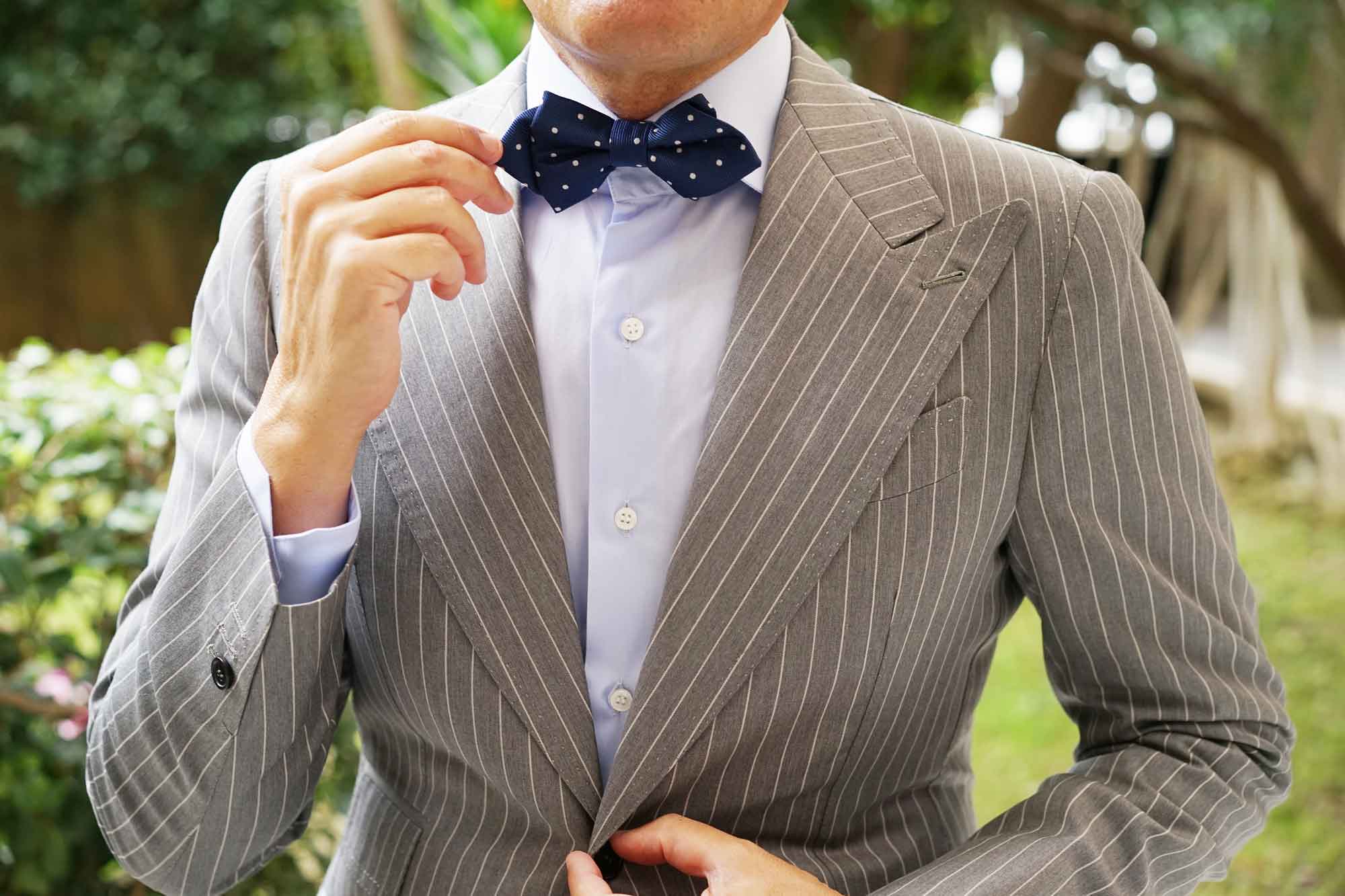 The OTAA Navy Blue with White Polka Dots Diamond Bow Tie