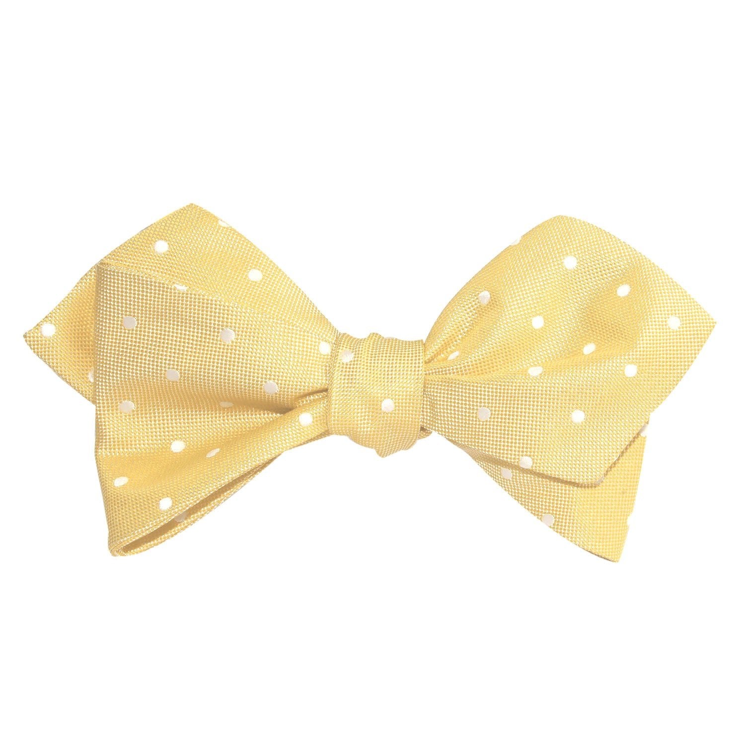 Yellow with White Polka Dots Self Tie Diamond Tip Bow Tie