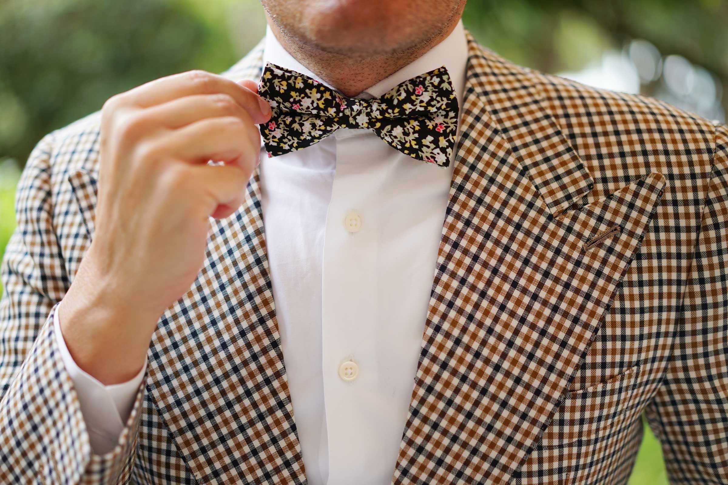 Madagascar Black Floral Bow Tie