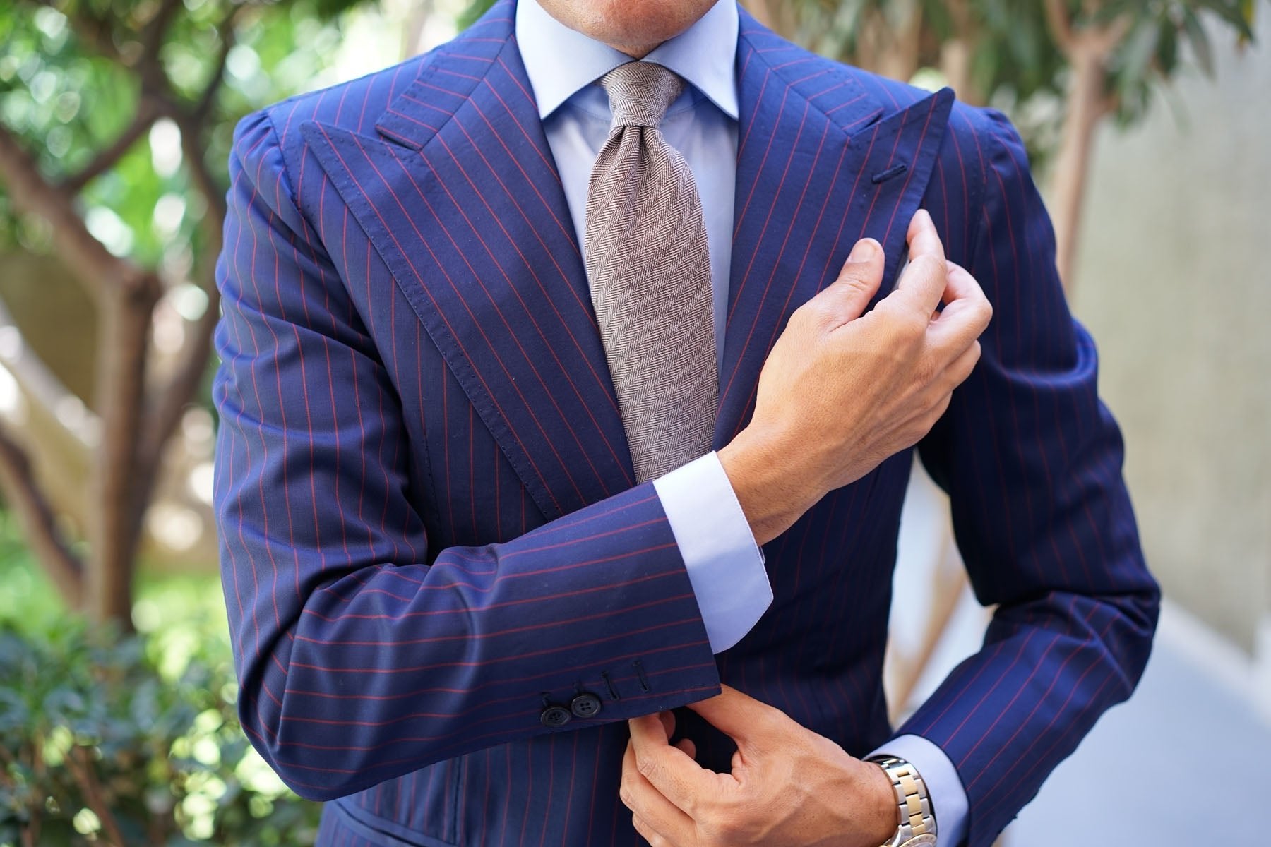 Brown Herringbone Linen Necktie