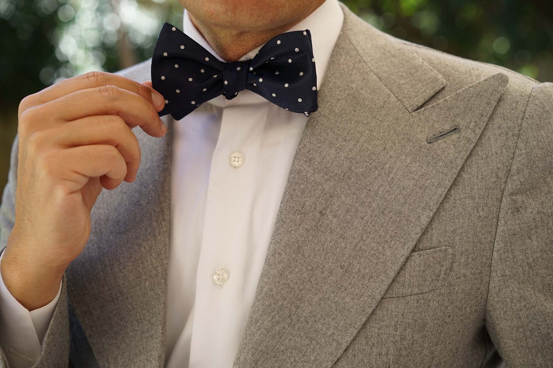 Dark Midnight Blue with White Polka Dots Self Tie Bow Tie