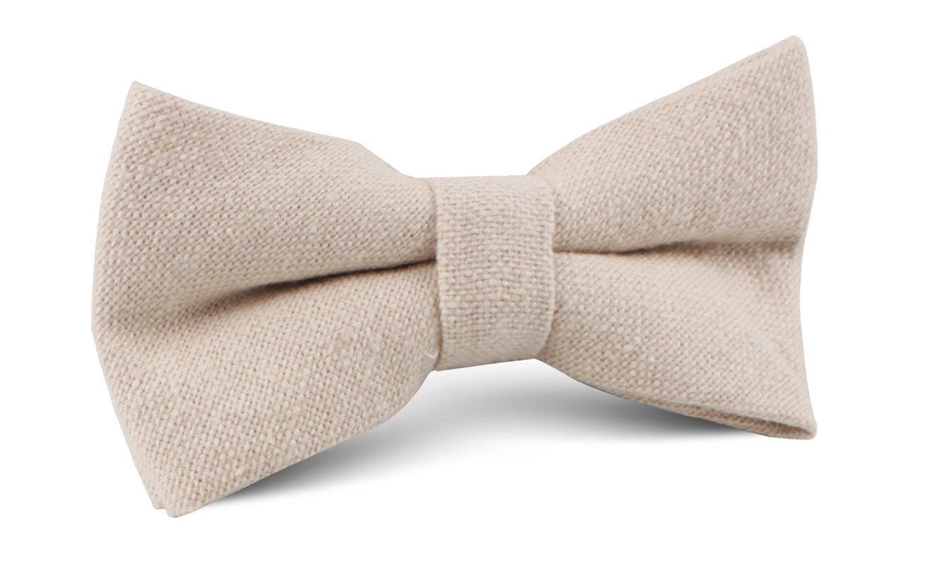 Champagne Beige Linen Bow Tie