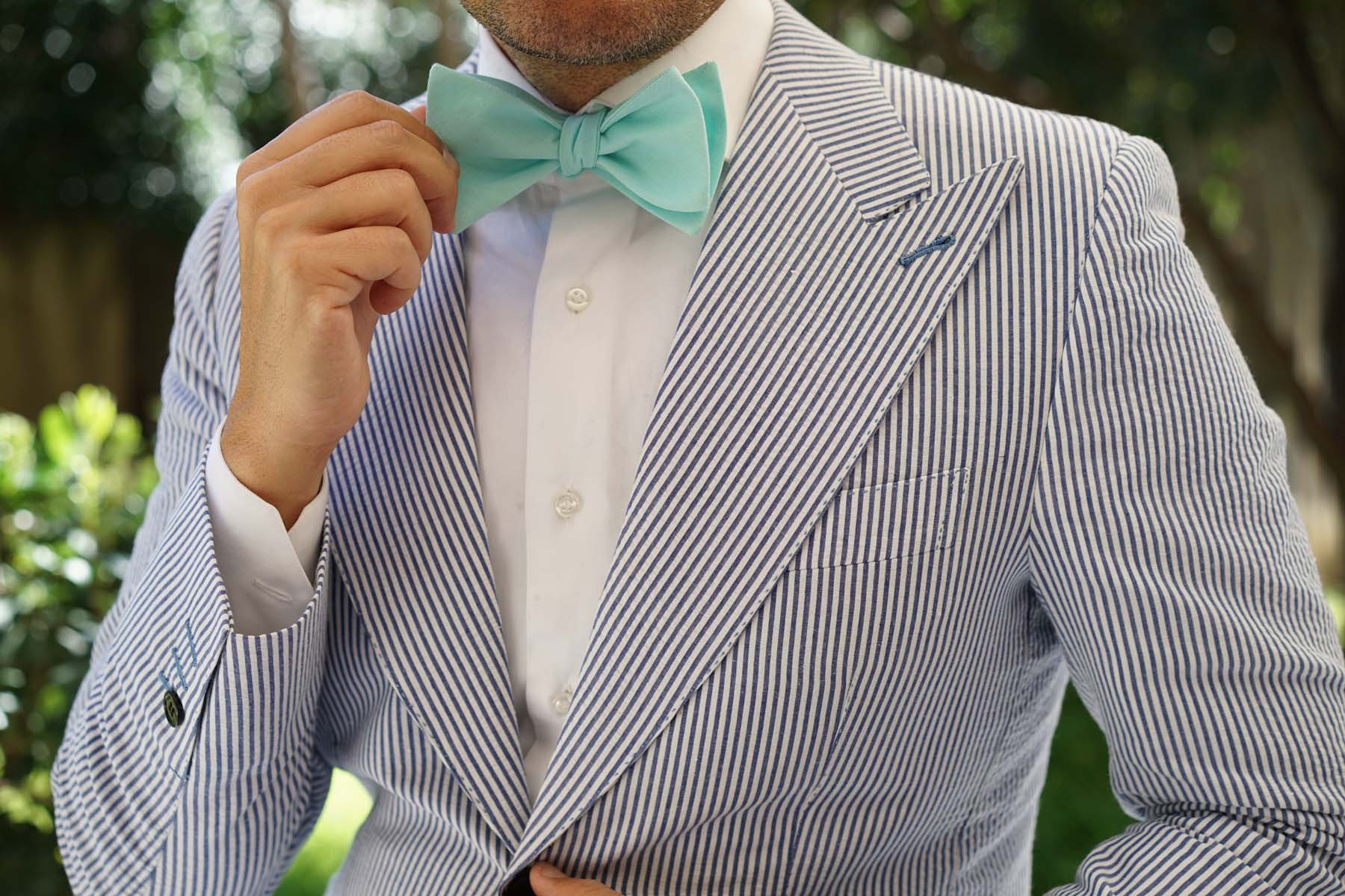 Mint Green Linen Self Tie Bow Tie