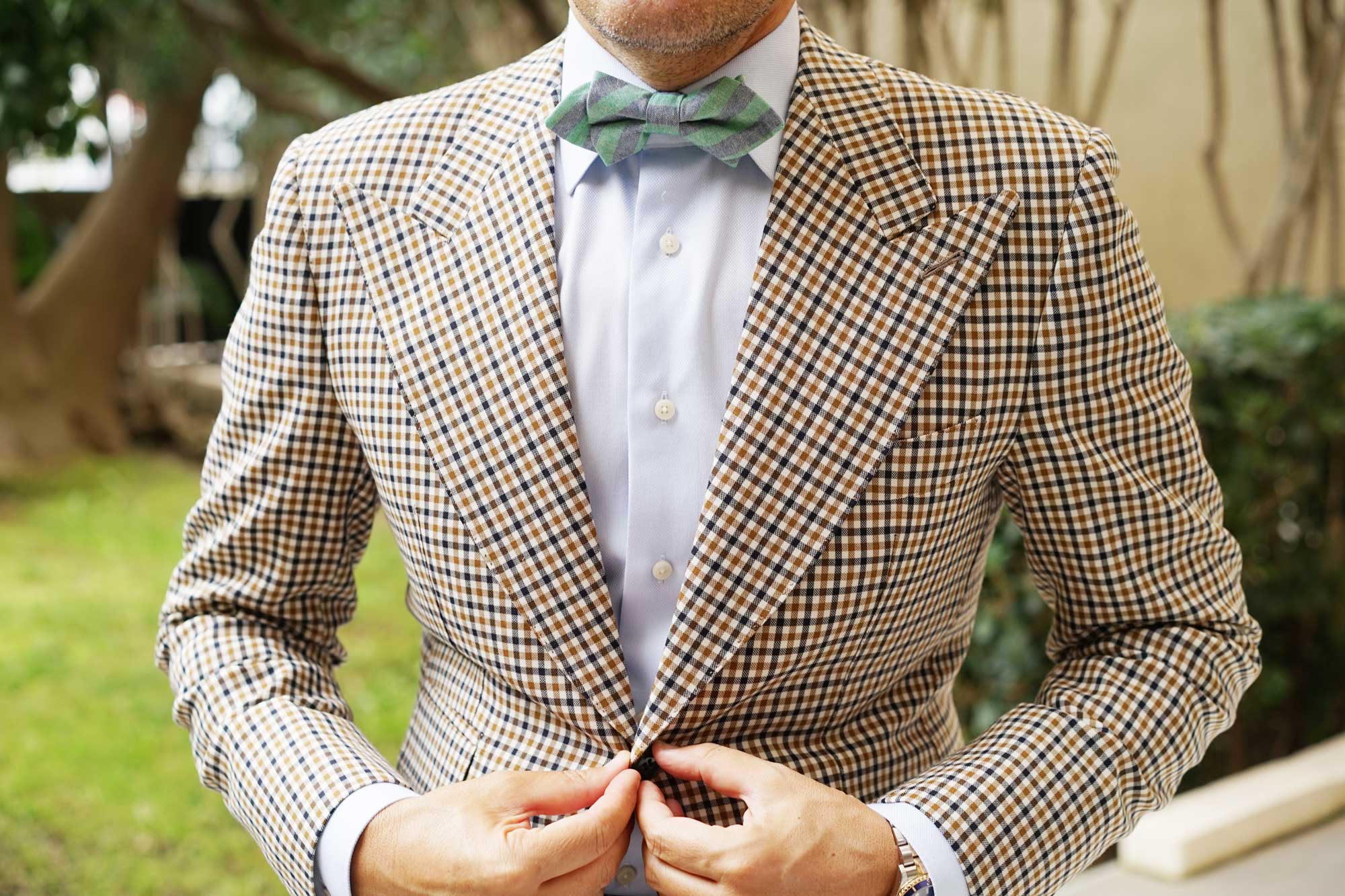 Green & Blue Bengal Linen Diamond Bow Tie