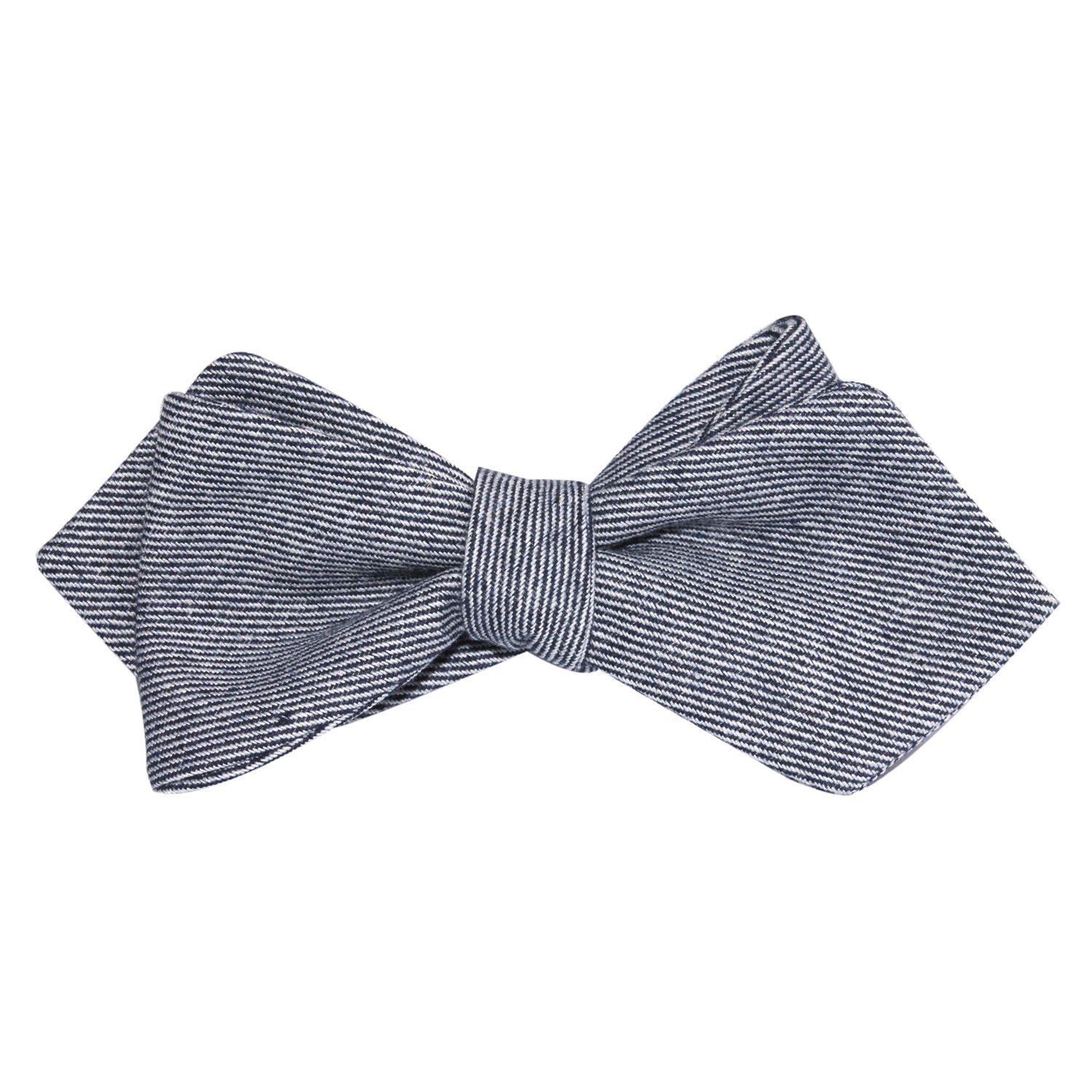 Navy Blue & White Twill Stripe Linen Self Tie Diamond Tip Bow Tie