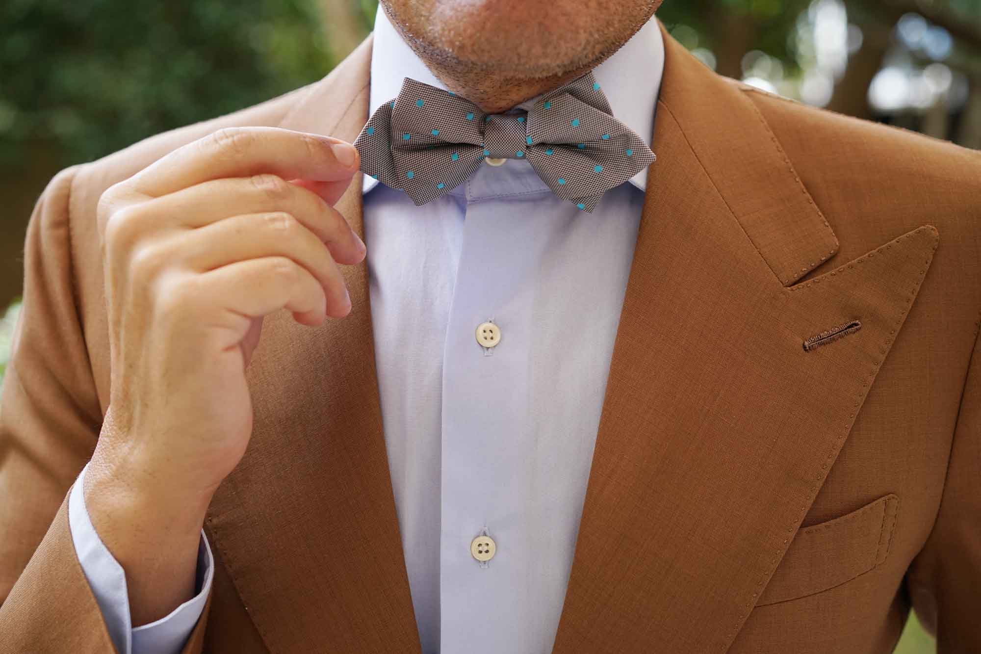 Grey with Mint Blue Polka Dots Diamond Bow Tie