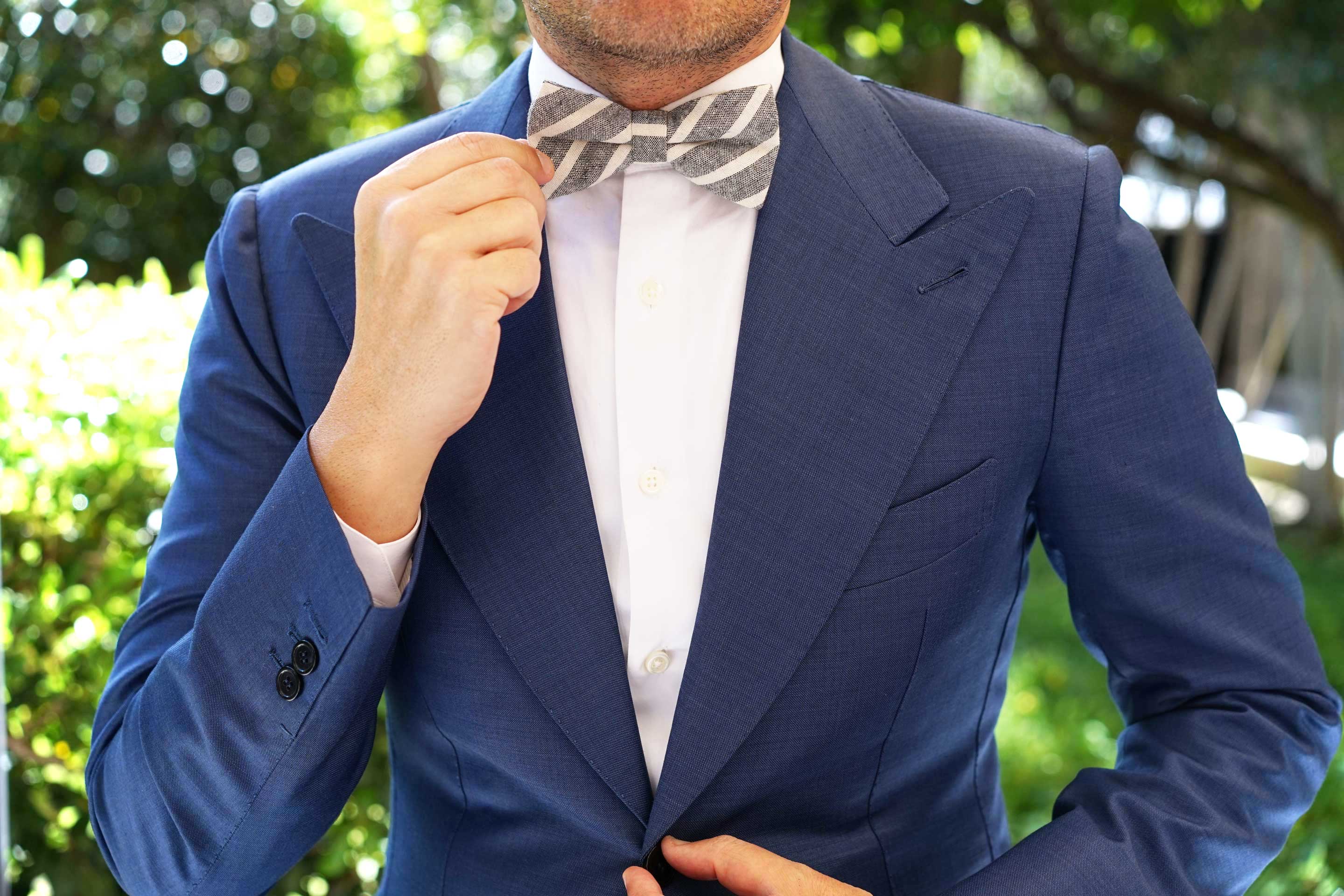 Adana Black Chalk Stripe Linen Bow Tie