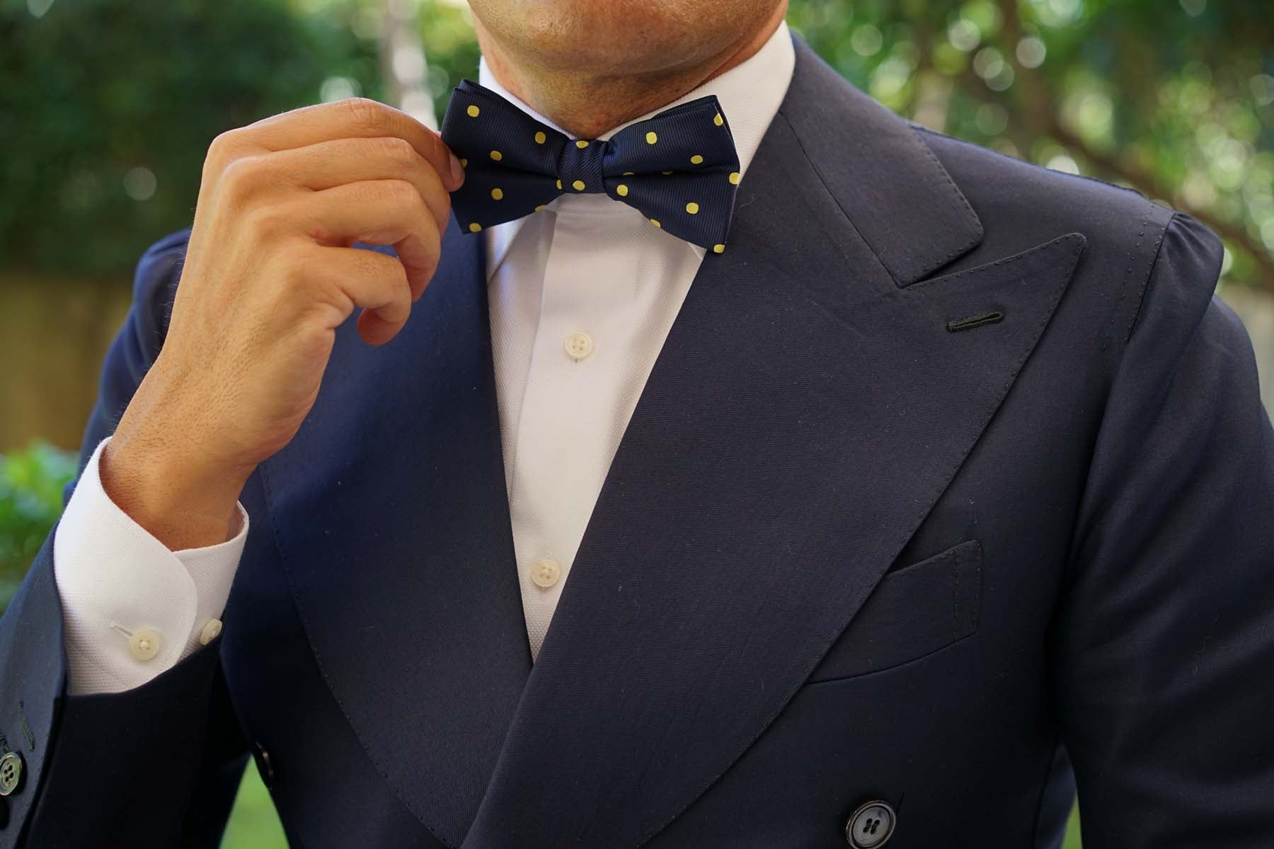 Navy on Large Yellow Dots Bow Tie