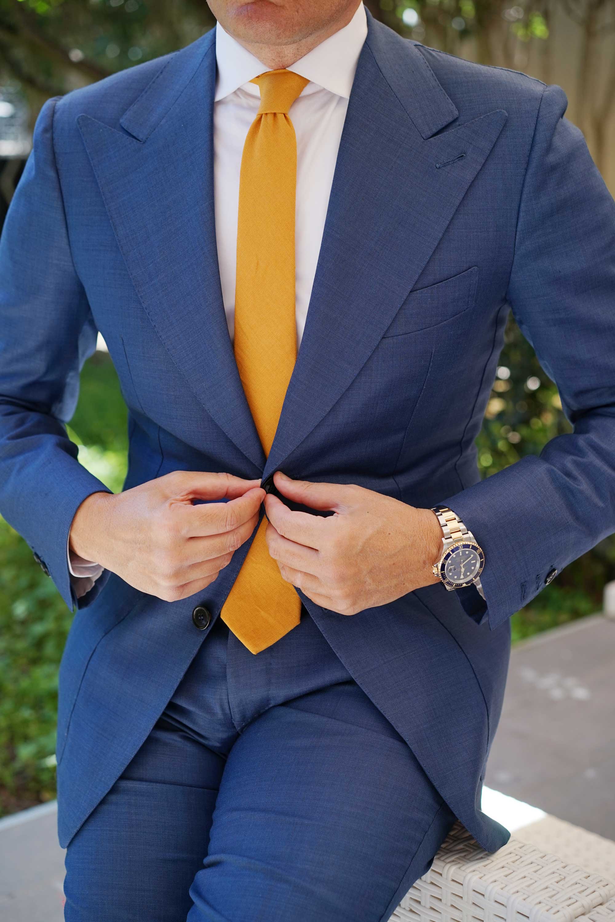 Mustard Yellow Slub Linen Skinny Tie