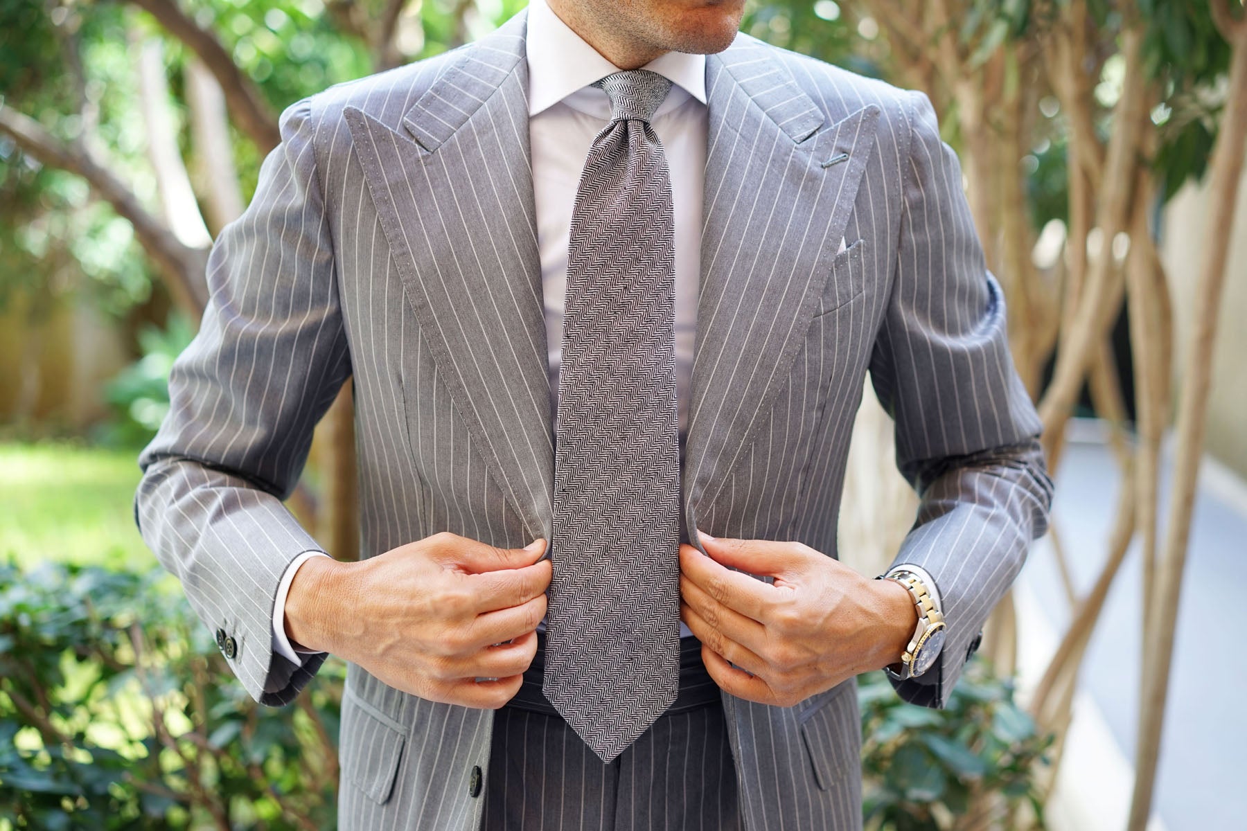 Black Herringbone Linen Necktie