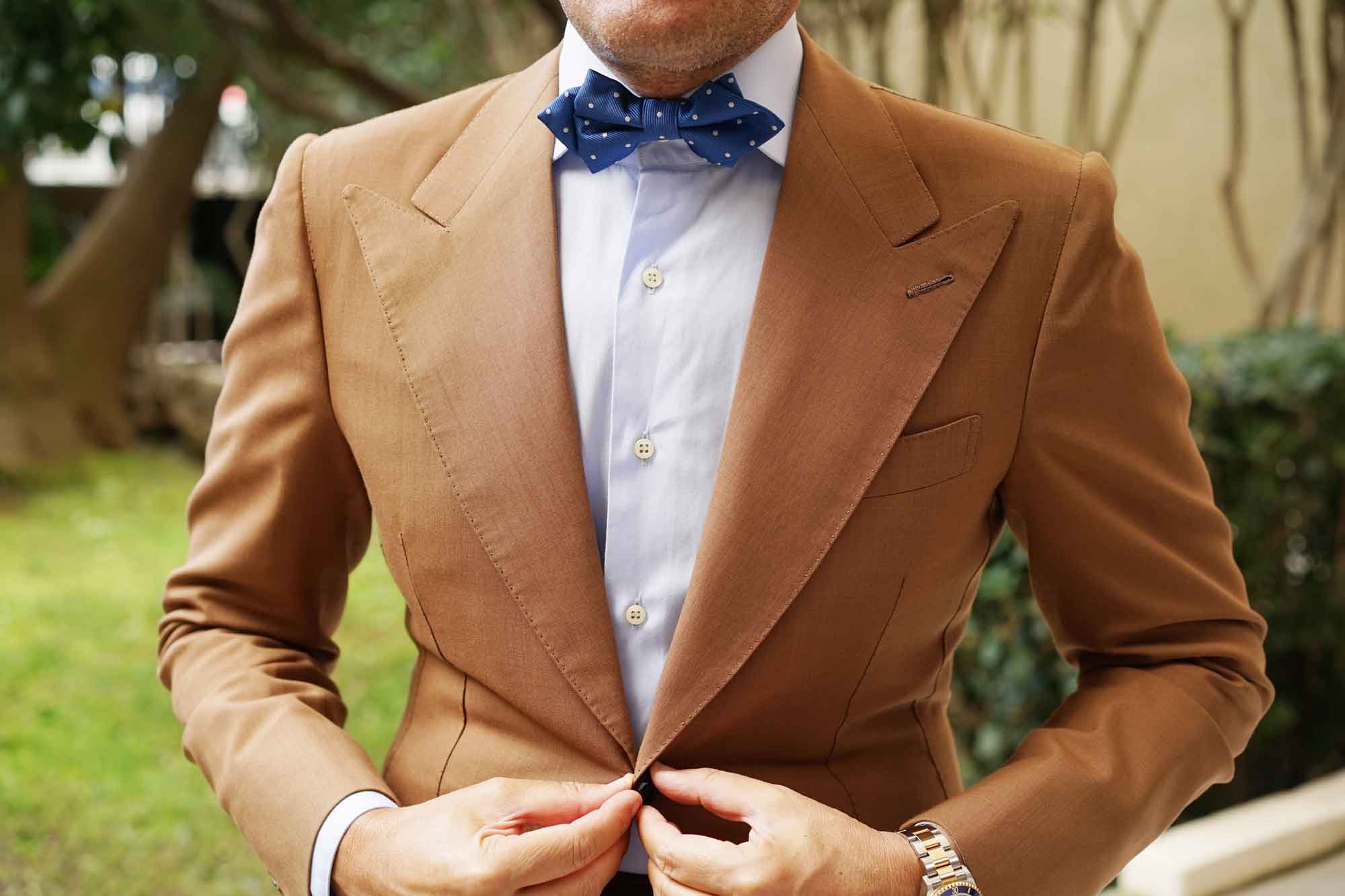 Royal Blue with White Polka Dots Diamond Bow Tie