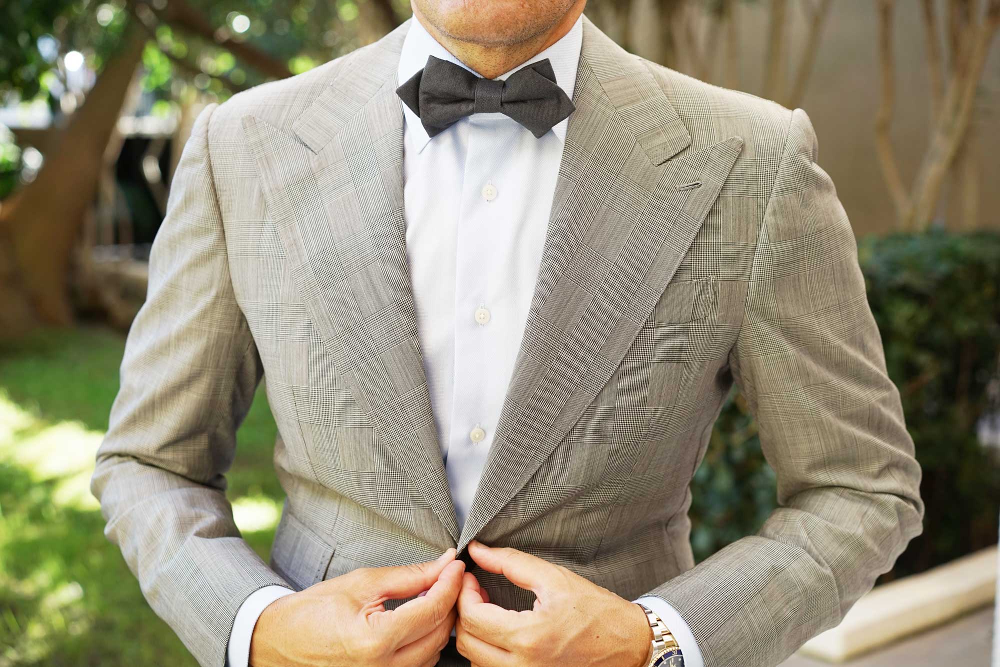 Charcoal Grey Slub Linen Diamond Bow Tie