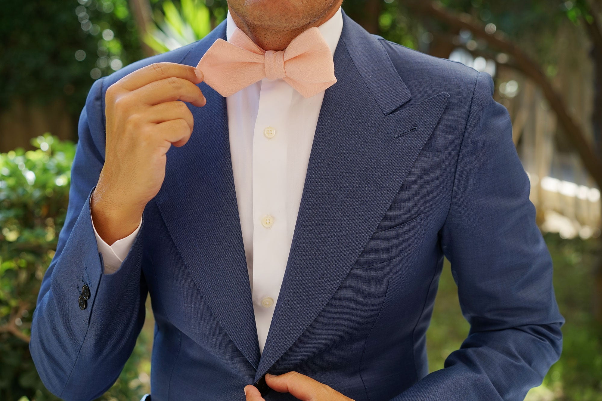 Dusty Peach Slub Linen Self Tie Diamond Tip Bow Tie