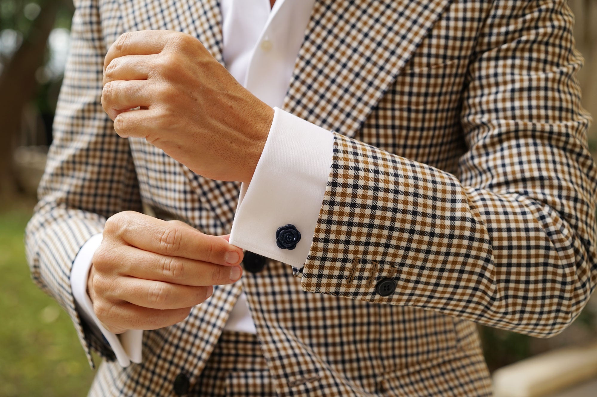 Navy Blue Rose Metal Cufflinks