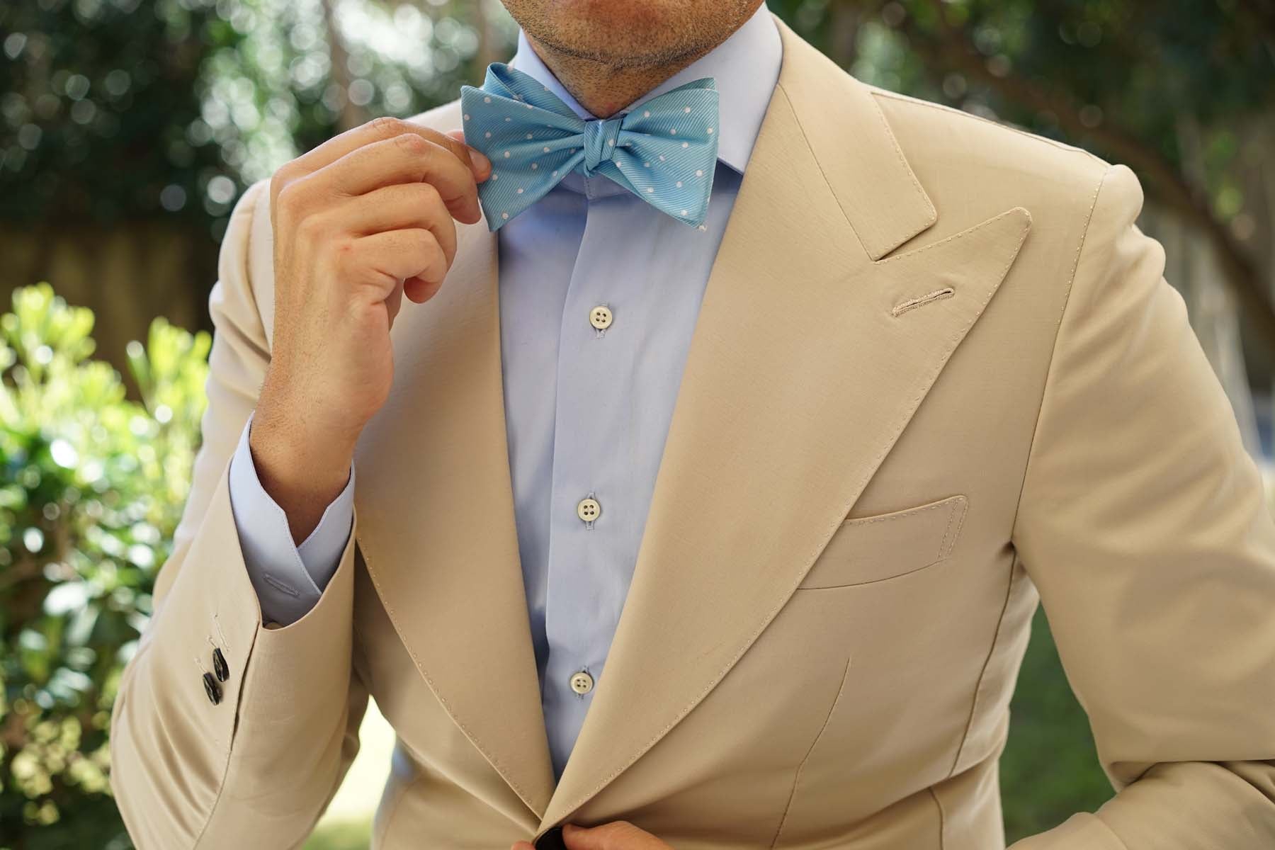 Sky Blue with White Polka Dots Self Tie Bow Tie