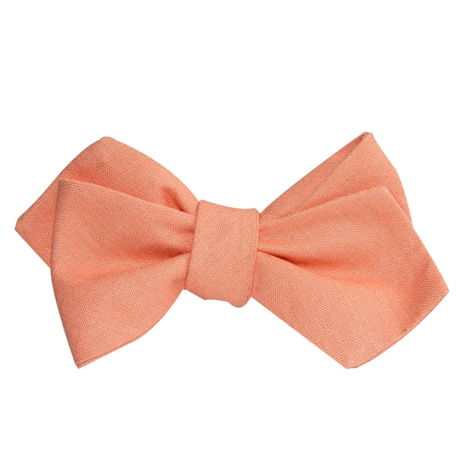 Coral Pink Linen Self Tie Diamond Tip Bow Tie