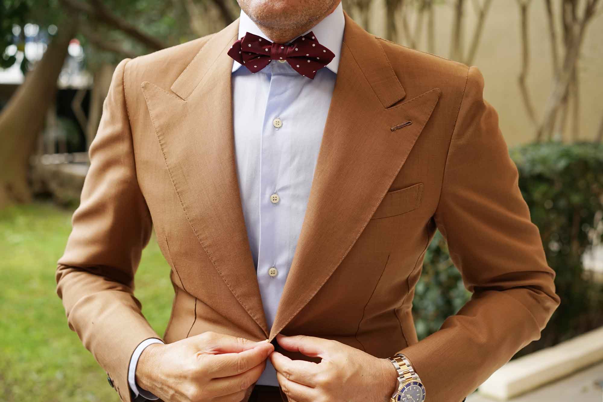 Mahogany Maroon with White Polka Dots Diamond Bow Tie