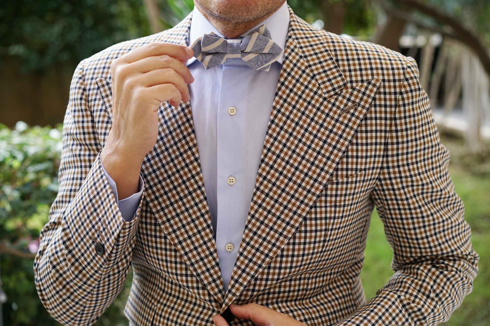 Blue Bodrum Linen Chalk Stripe Diamond Bow Tie