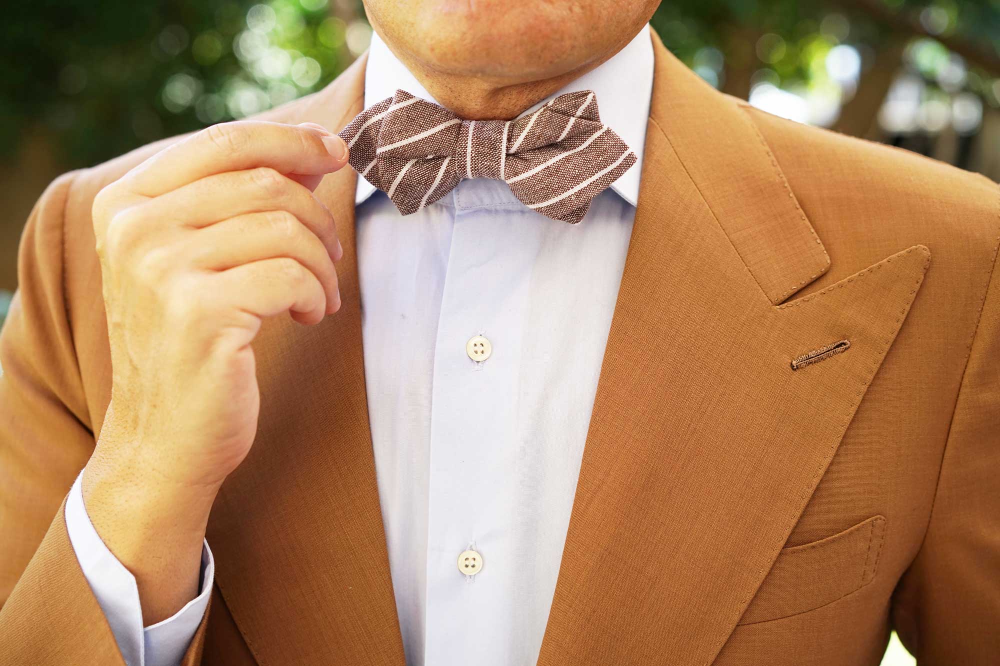 Mocha Brown Pinstripe Linen Diamond Bow Tie