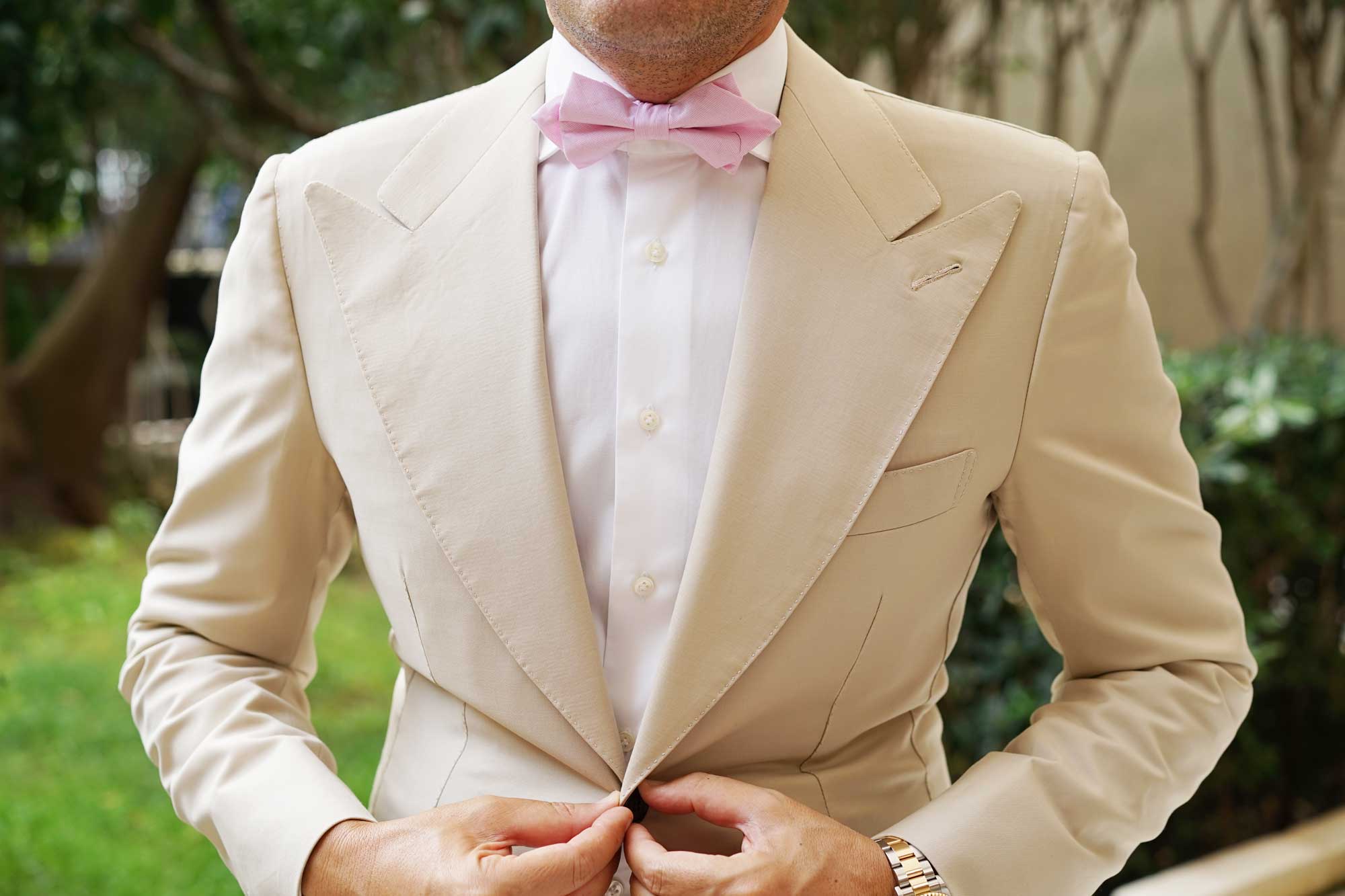 Light Pink Cotton Pinstripes Diamond Bow Tie