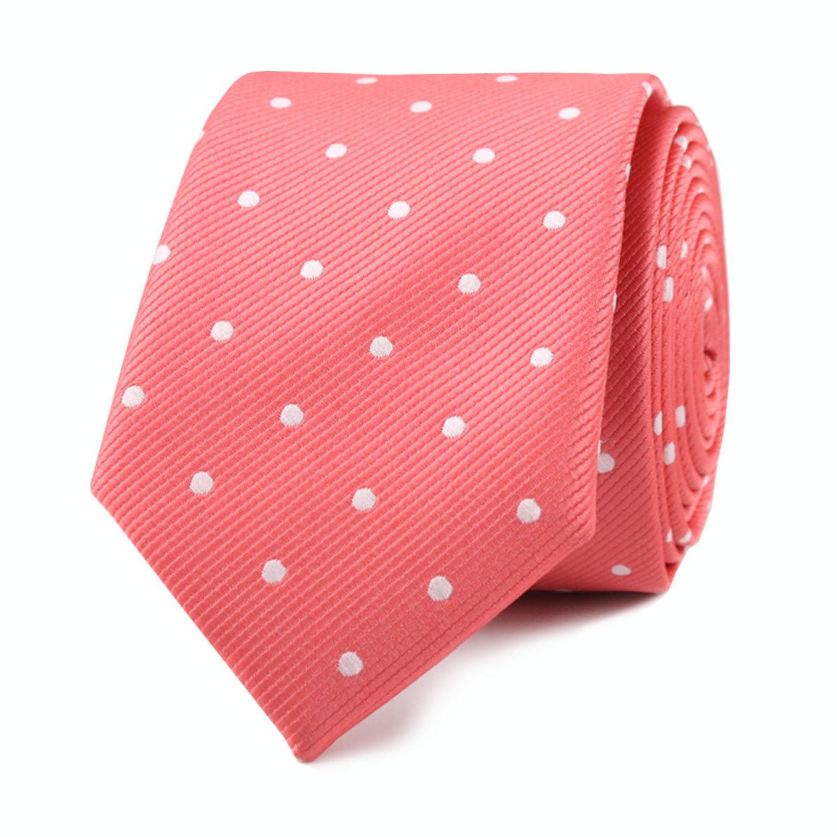 Coral Pink with White Polka Dots Skinny Tie