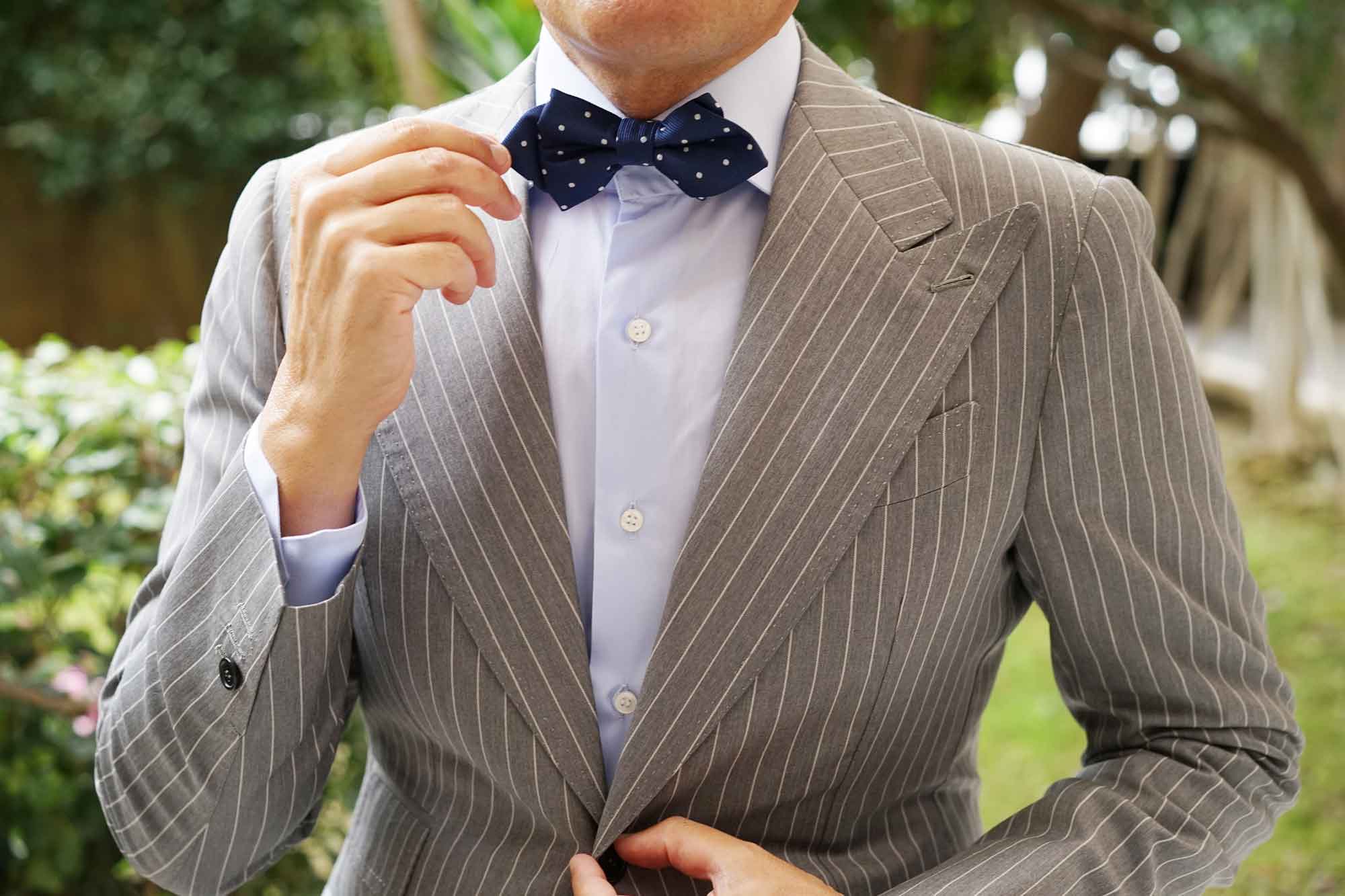 The OTAA Navy Blue with White Polka Dots Diamond Bow Tie