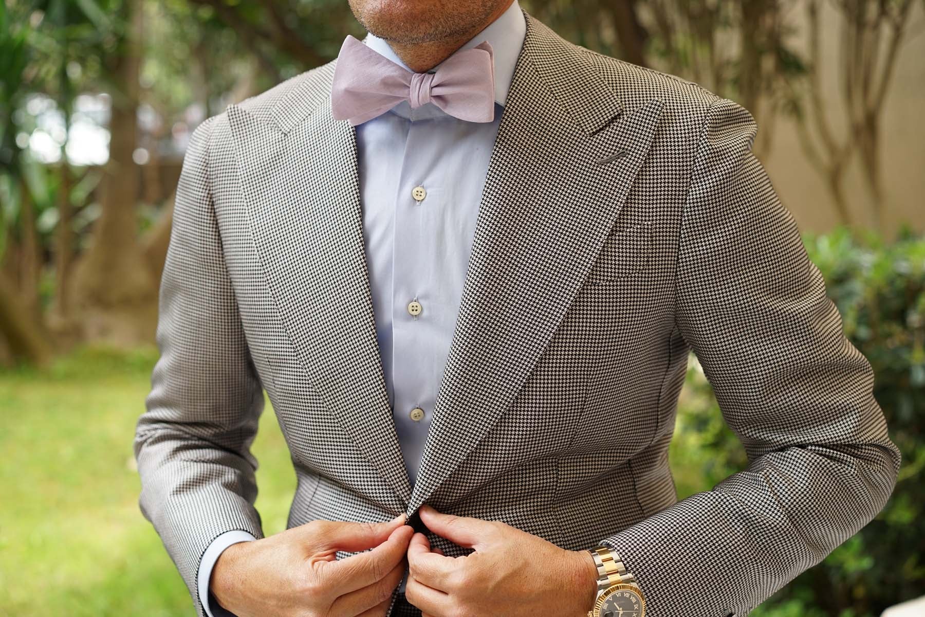 Purple Lilac Lavender Slub Linen Self Tie Bow Tie