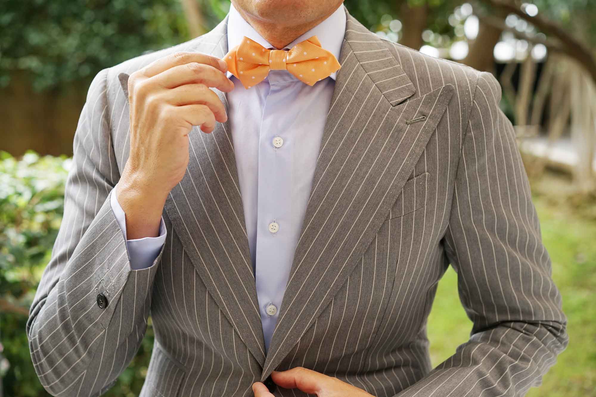 Orange with White Polka Dots Diamond Bow Tie