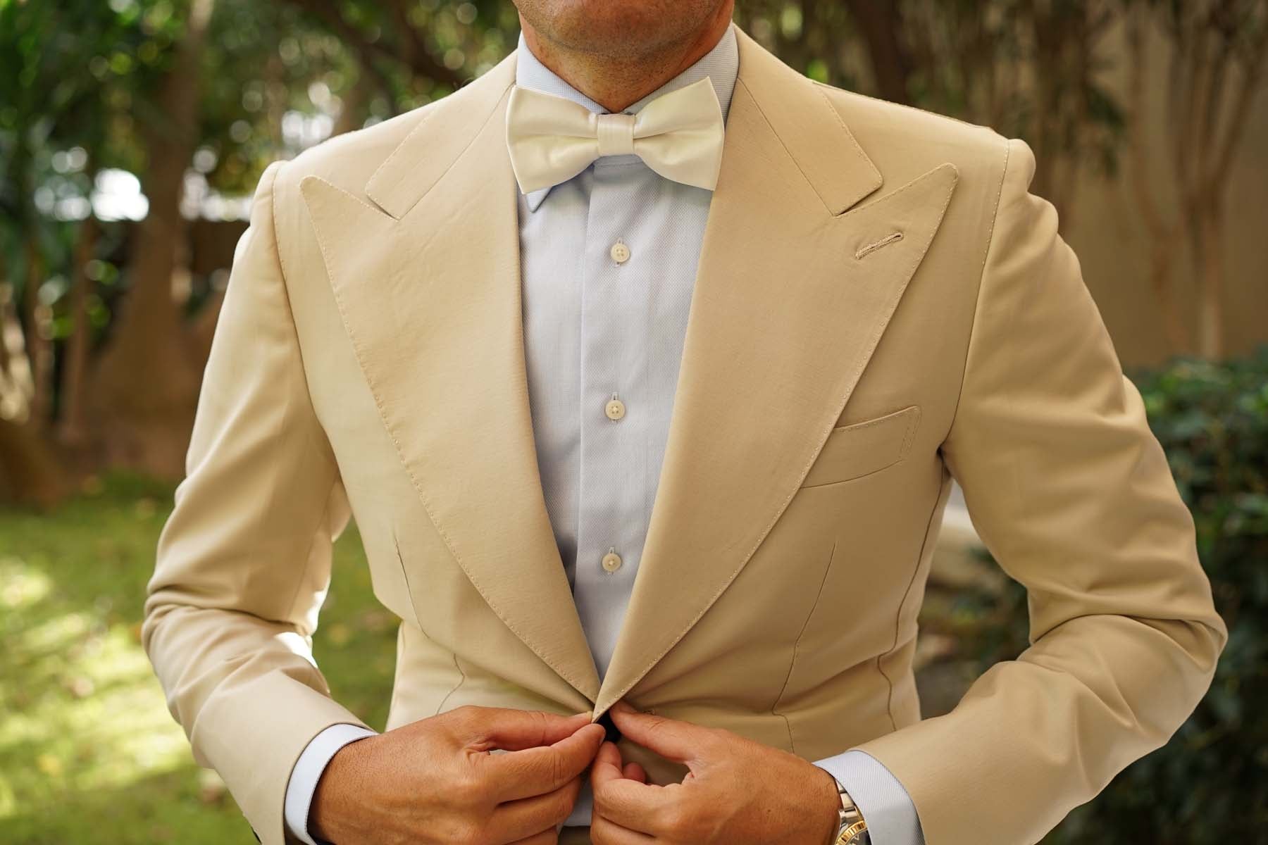 Ivory Satin Bow Tie